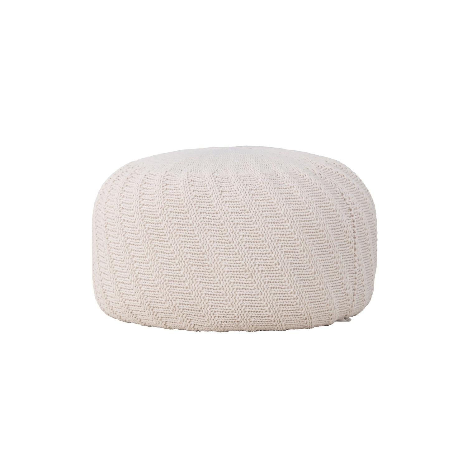 Pouf Ted Ø60cm - Cremeweiß-Strickpouf-Venture Home-le canapé