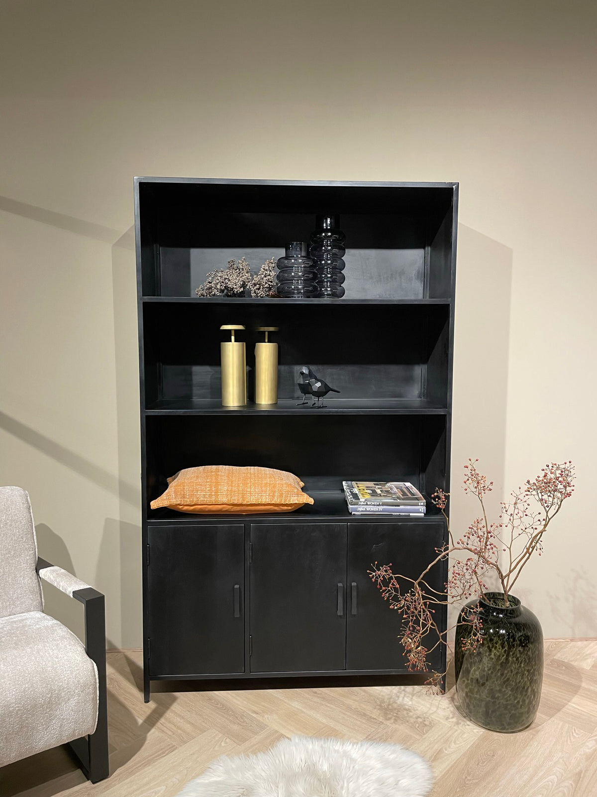 Regal Kala 200cm aus Massivholz - Schwarz-Regale-Livingfurn-le canapé