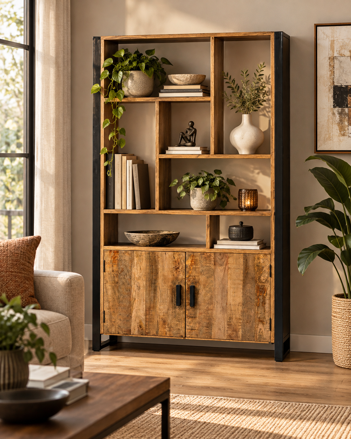 Regal Nairobi 180cm aus Massivholz - Braun-Regale-Livingfurn-le canapé