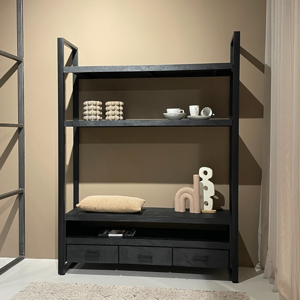 Regalwand Norris 200cm aus Massivholz - Schwarz-Regalwände-Livingfurn-le canapé
