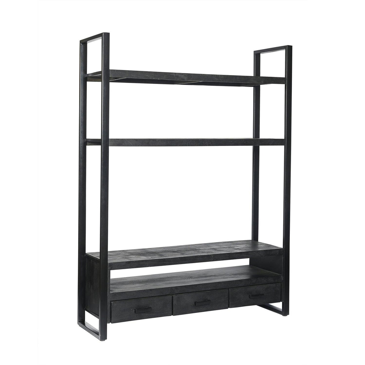 Regalwand Norris 200cm aus Massivholz - Schwarz-Regalwände-Livingfurn-le canapé