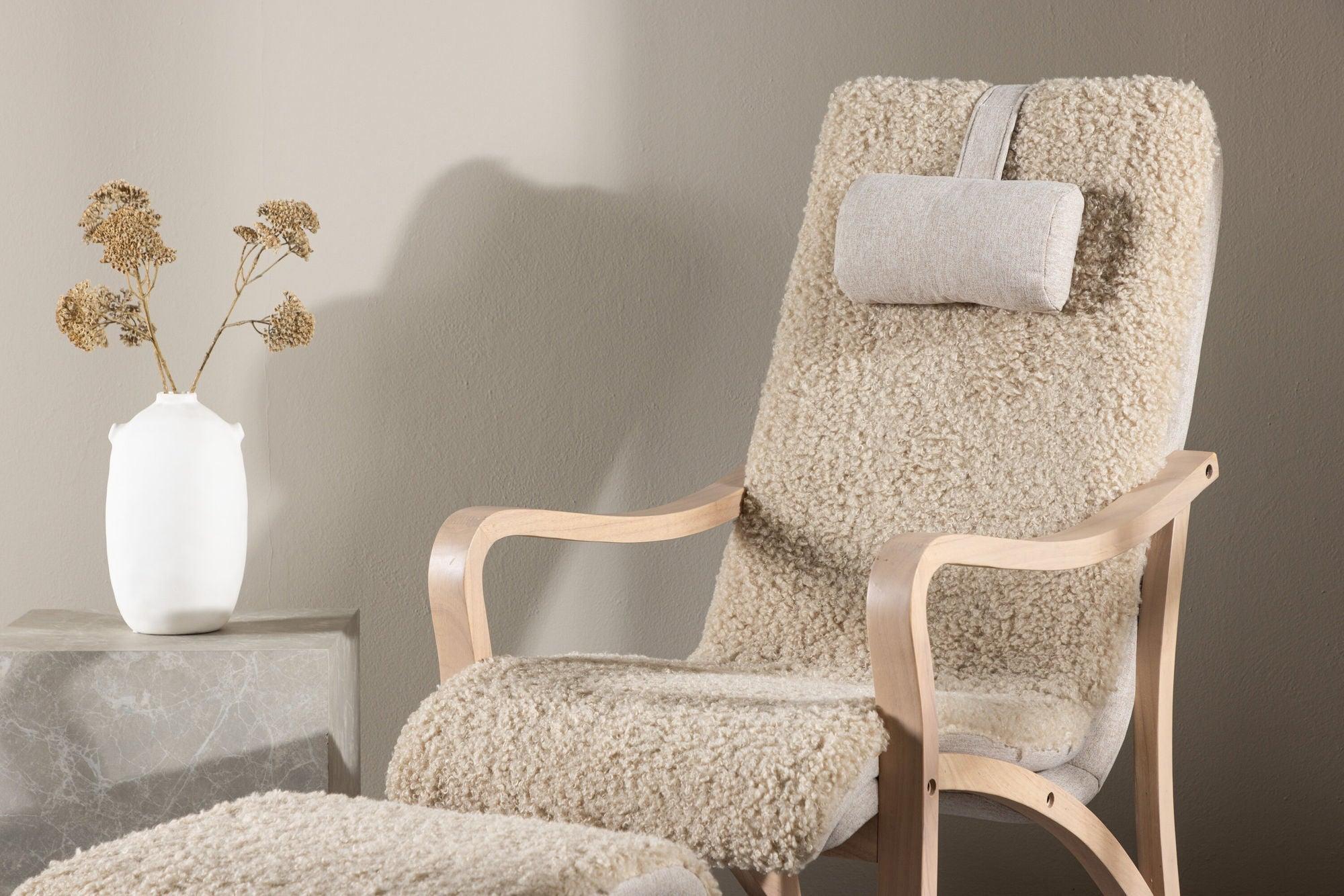 Relaxsessel Fårö mit Hocker aus Teddystoff / Bouclé - Sandfarben-Relaxsessel-Venture Home-le canapé
