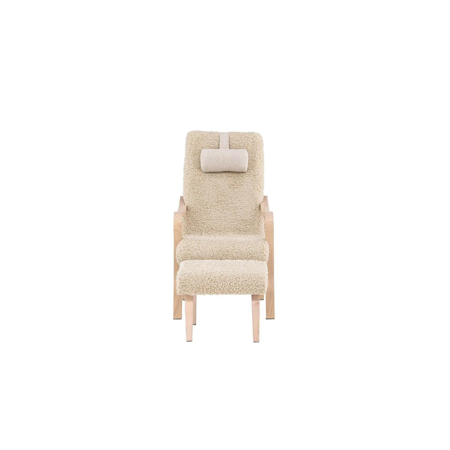 Relaxsessel Fårö mit Hocker aus Teddystoff / Bouclé - Sandfarben-Relaxsessel-Venture Home-le canapé