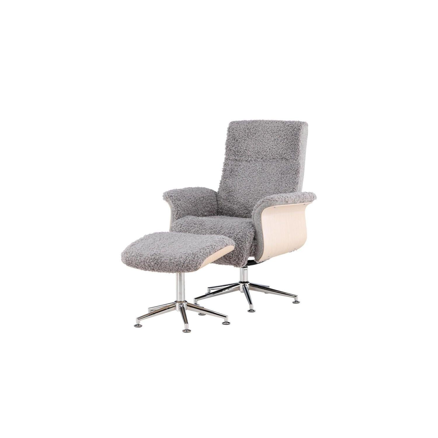 Relaxsessel Hagön mit Fußhocker aus Teddy Bouclé - Grau-Relaxsessel-Venture Home-le canapé