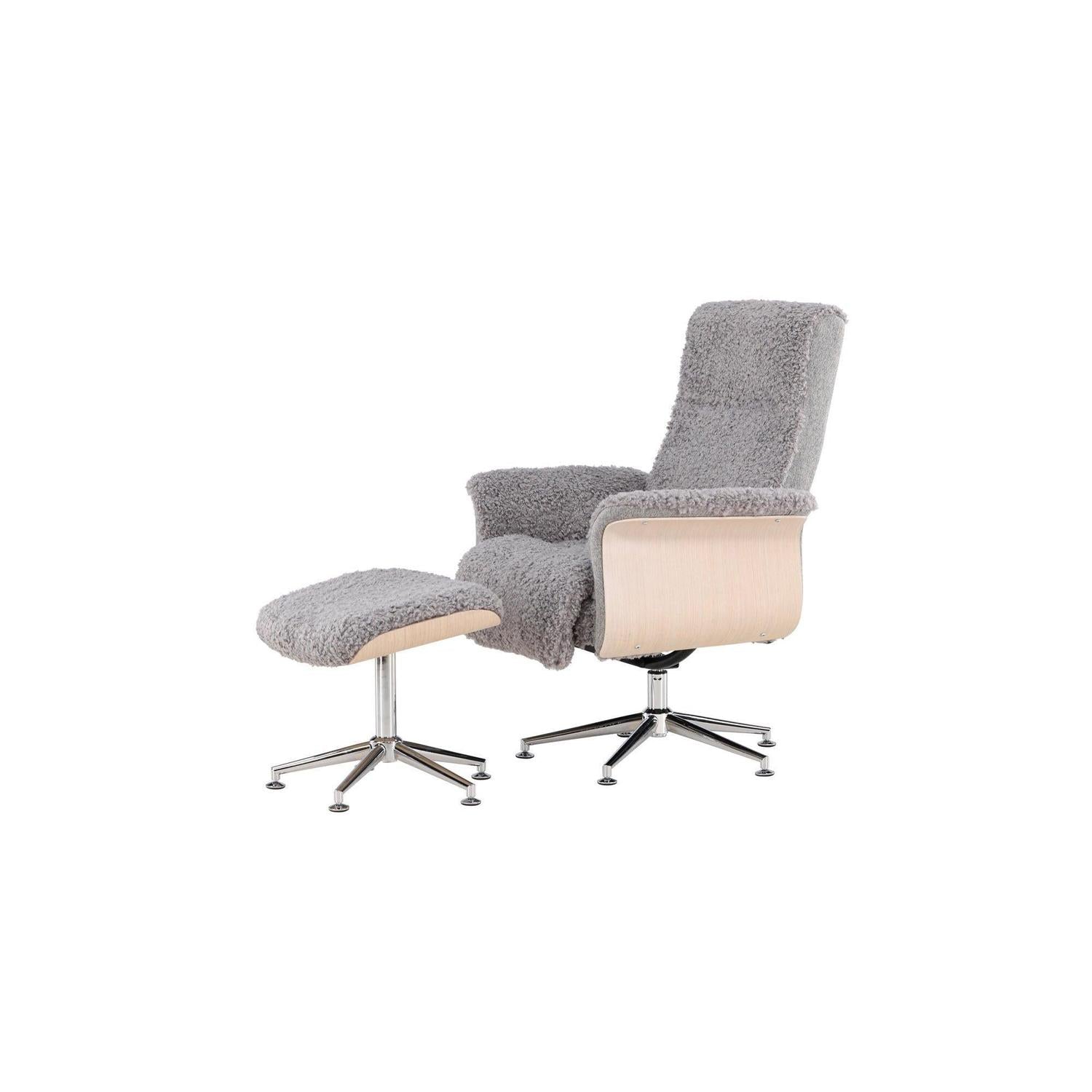 Relaxsessel Hagön mit Fußhocker aus Teddy Bouclé - Grau-Relaxsessel-Venture Home-le canapé