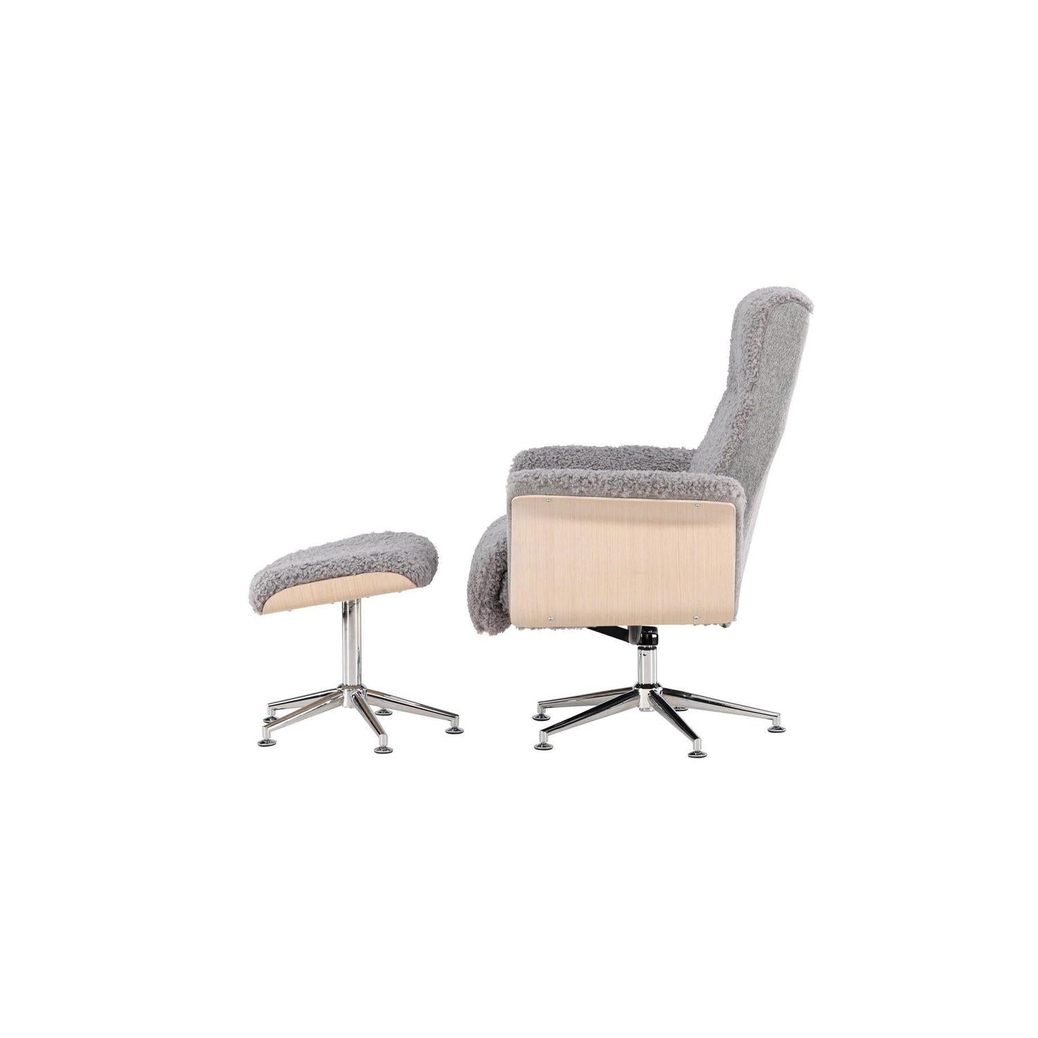 Relaxsessel Hagön mit Fußhocker aus Teddy Bouclé - Grau-Relaxsessel-Venture Home-le canapé