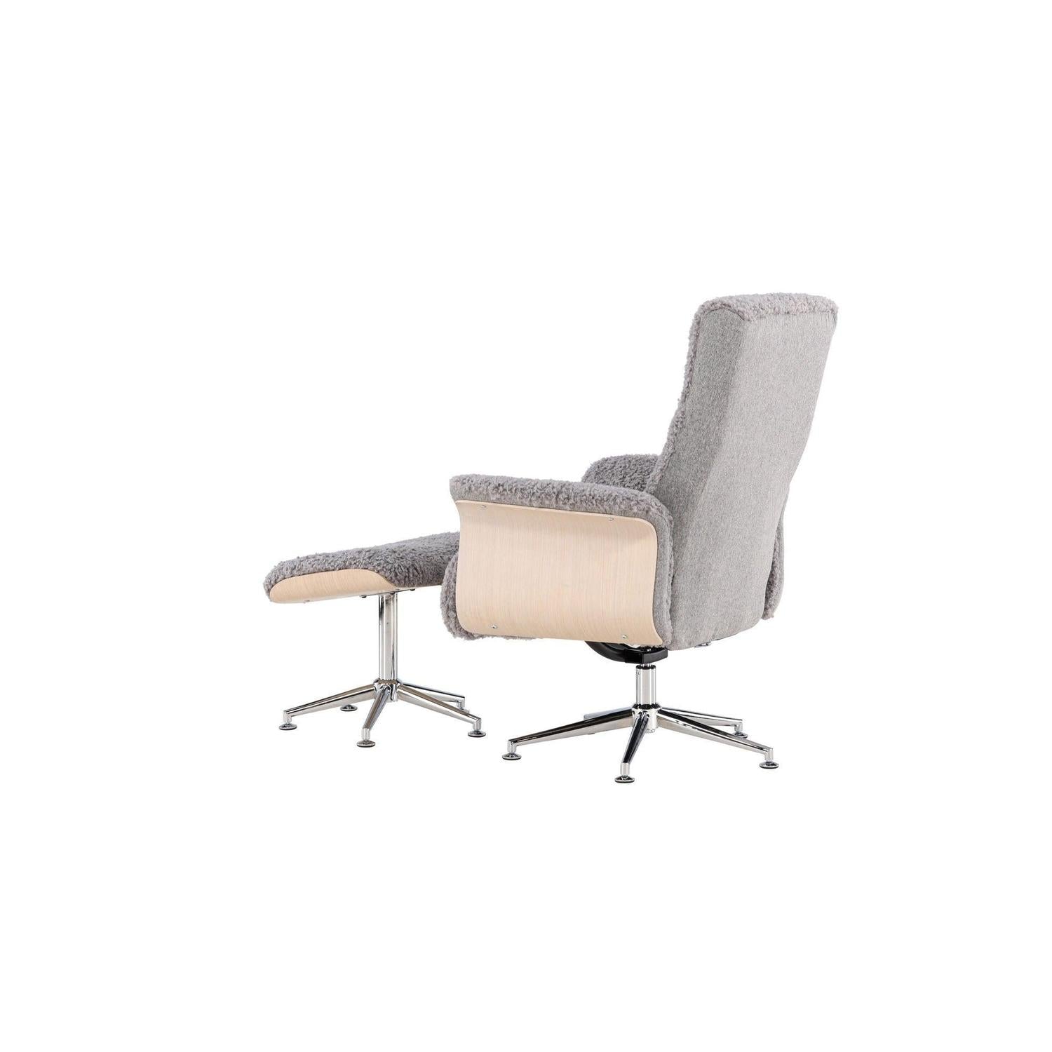 Relaxsessel Hagön mit Fußhocker aus Teddy Bouclé - Grau-Relaxsessel-Venture Home-le canapé