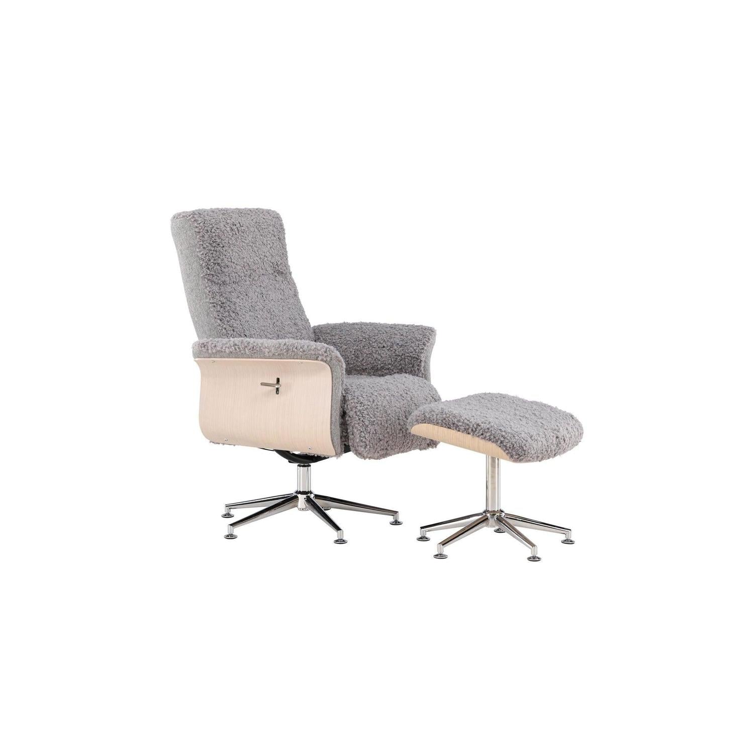 Relaxsessel Hagön mit Fußhocker aus Teddy Bouclé - Grau-Relaxsessel-Venture Home-le canapé