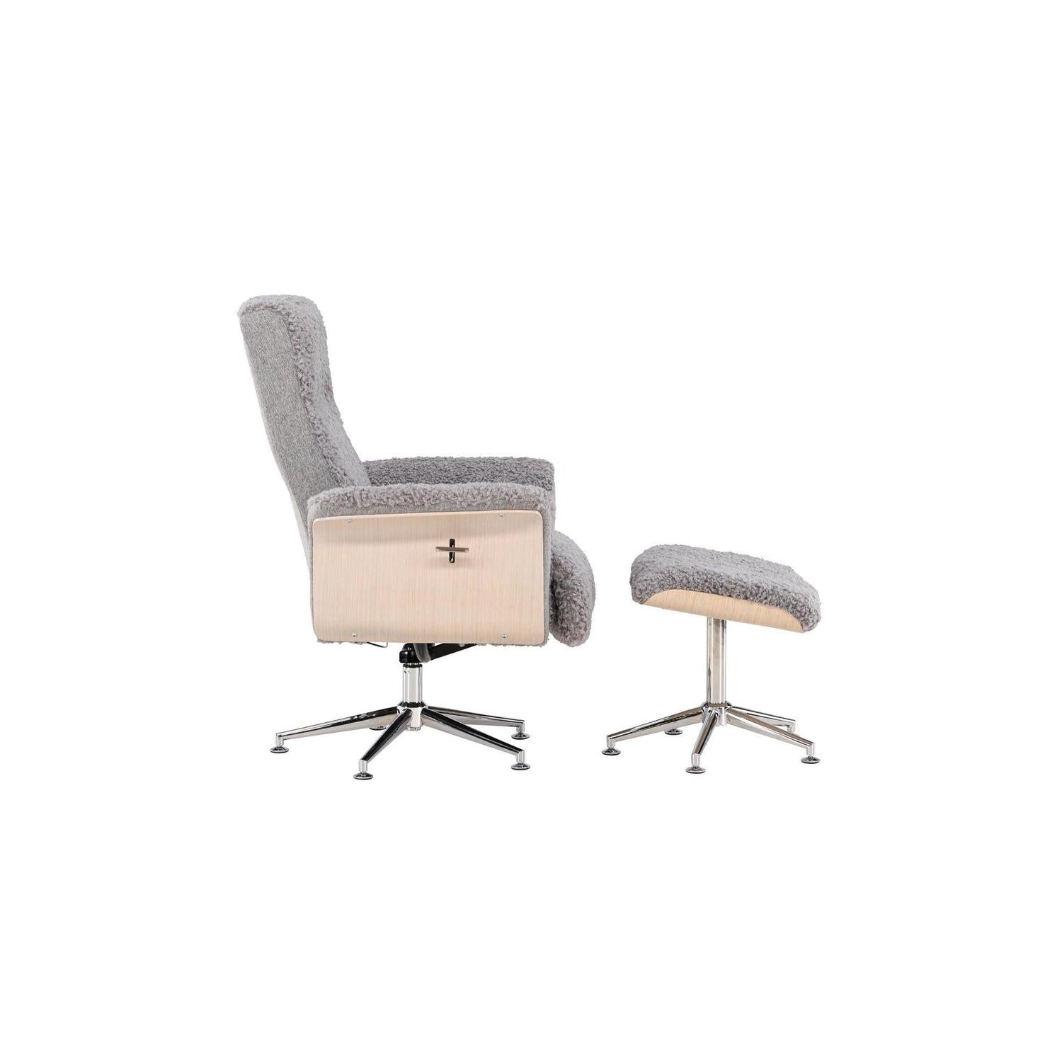 Relaxsessel Hagön mit Fußhocker aus Teddy Bouclé - Grau-Relaxsessel-Venture Home-le canapé