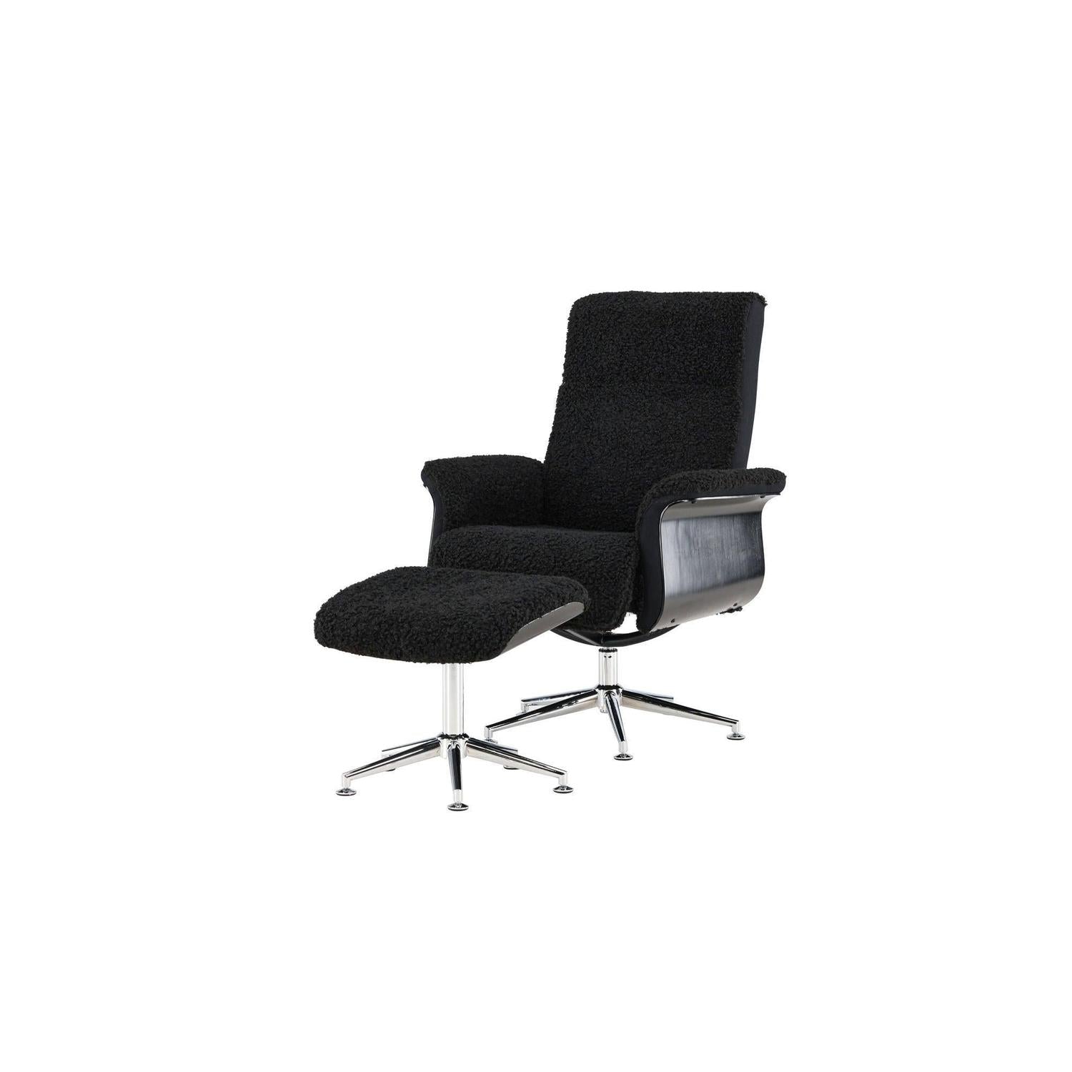 Relaxsessel Hagön mit Fußhocker aus Teddy Bouclé - Schwarz-Relaxsessel-Venture Home-le canapé