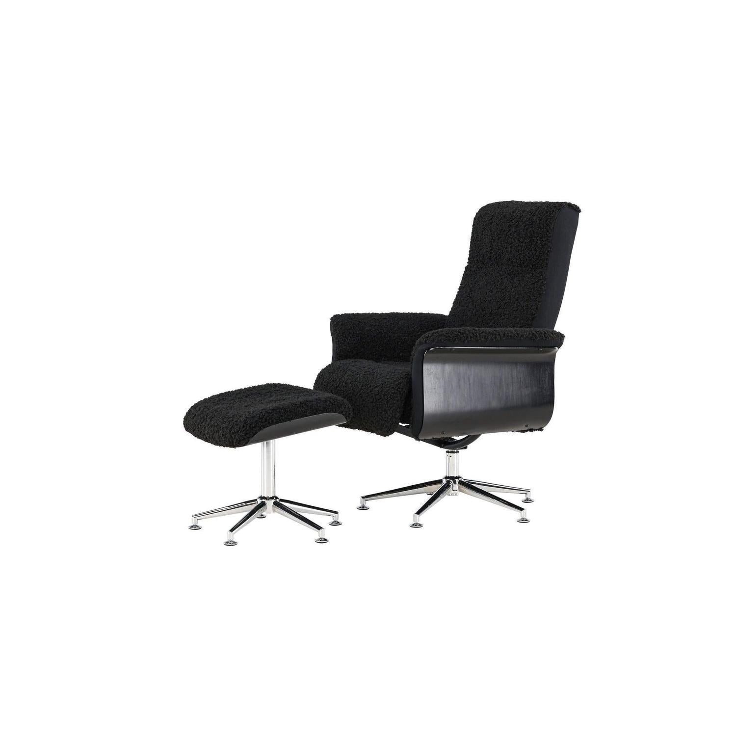 Relaxsessel Hagön mit Fußhocker aus Teddy Bouclé - Schwarz-Relaxsessel-Venture Home-le canapé