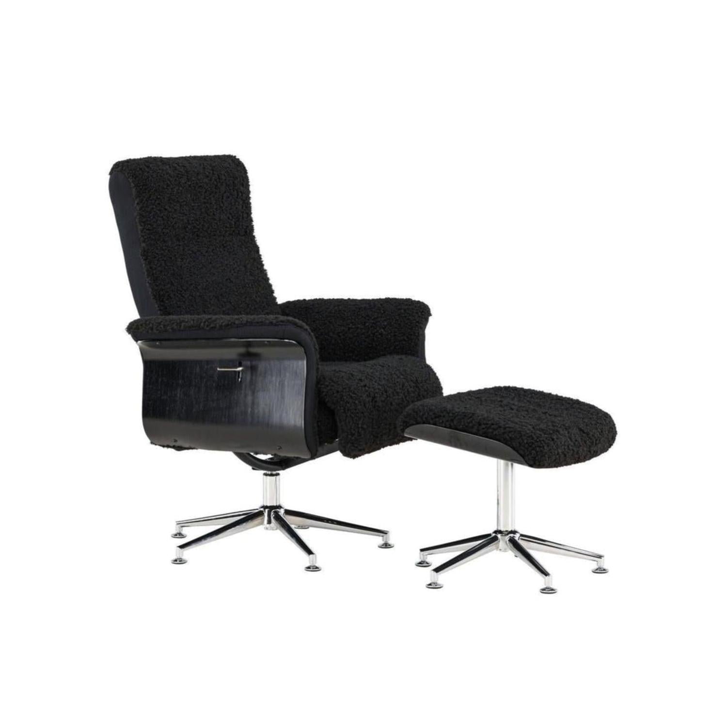 Relaxsessel Hagön mit Fußhocker aus Teddy Bouclé - Schwarz-Relaxsessel-Venture Home-le canapé