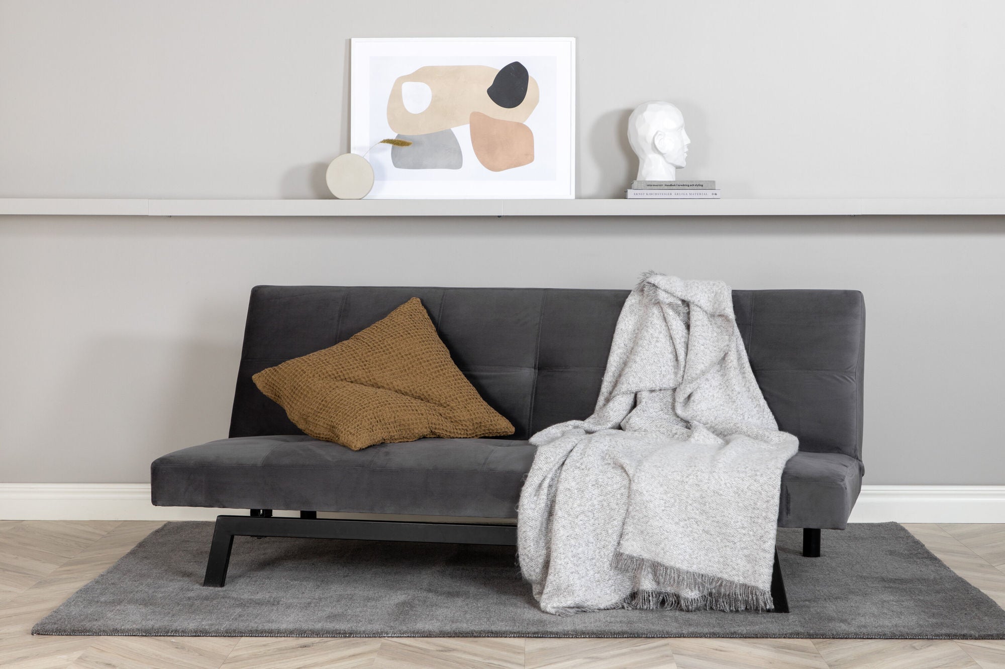 Schlafsofa Bodil 180cm aus Samt - Dunkelgrau-Schlafsofas-Venture Home-le canapé