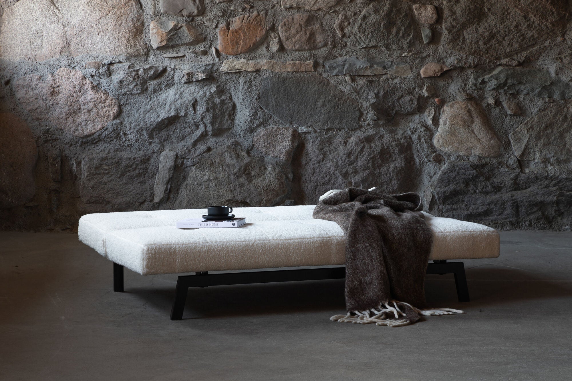 Schlafsofa Bodil 180cm aus Teddy Bouclé - Weiß-Schlafsofas-Venture Home-le canapé