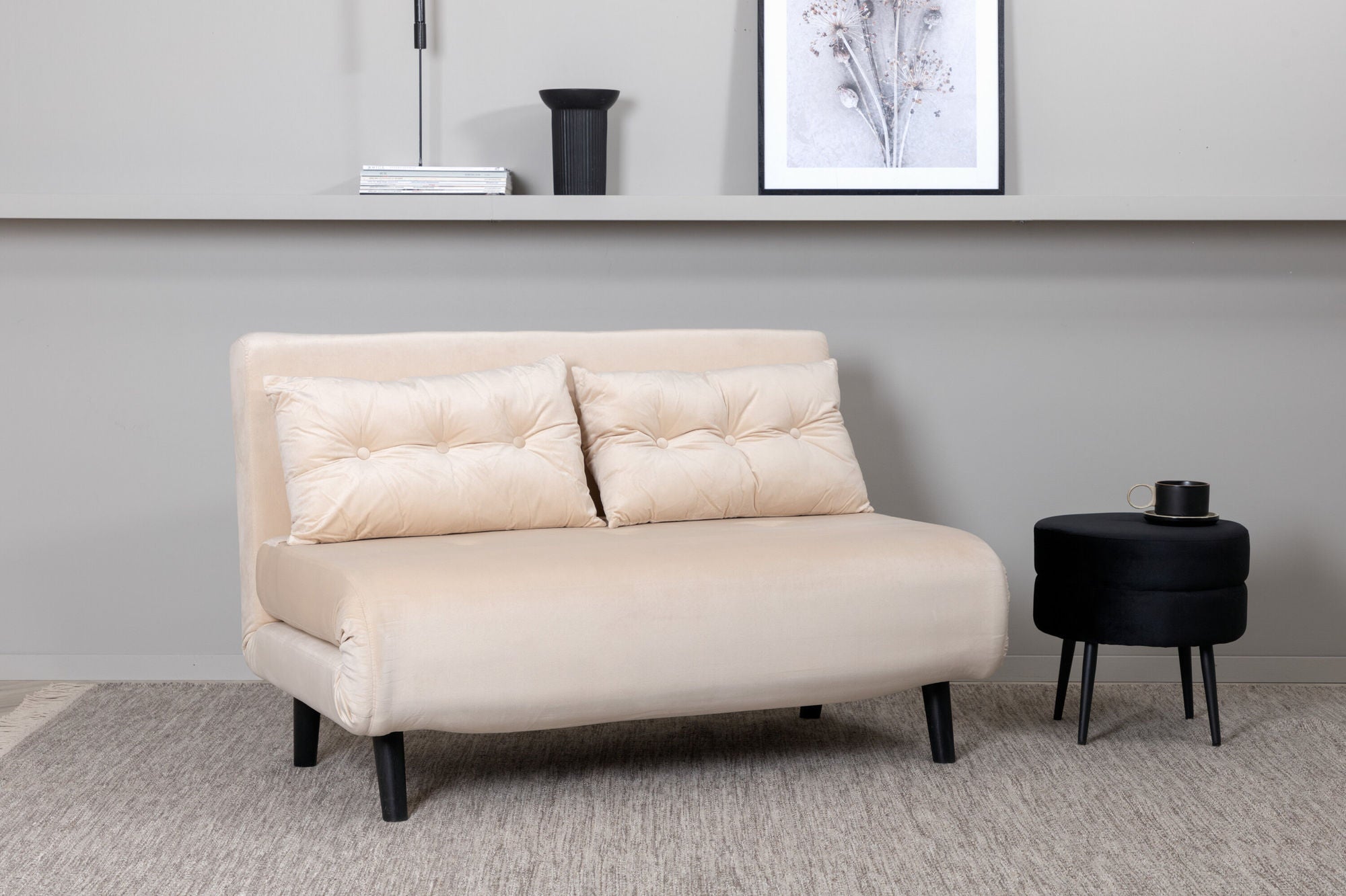 Schlafsofa Vicky Doppel aus Samt - Beige-Schlafsofas-Venture Home-le canapé