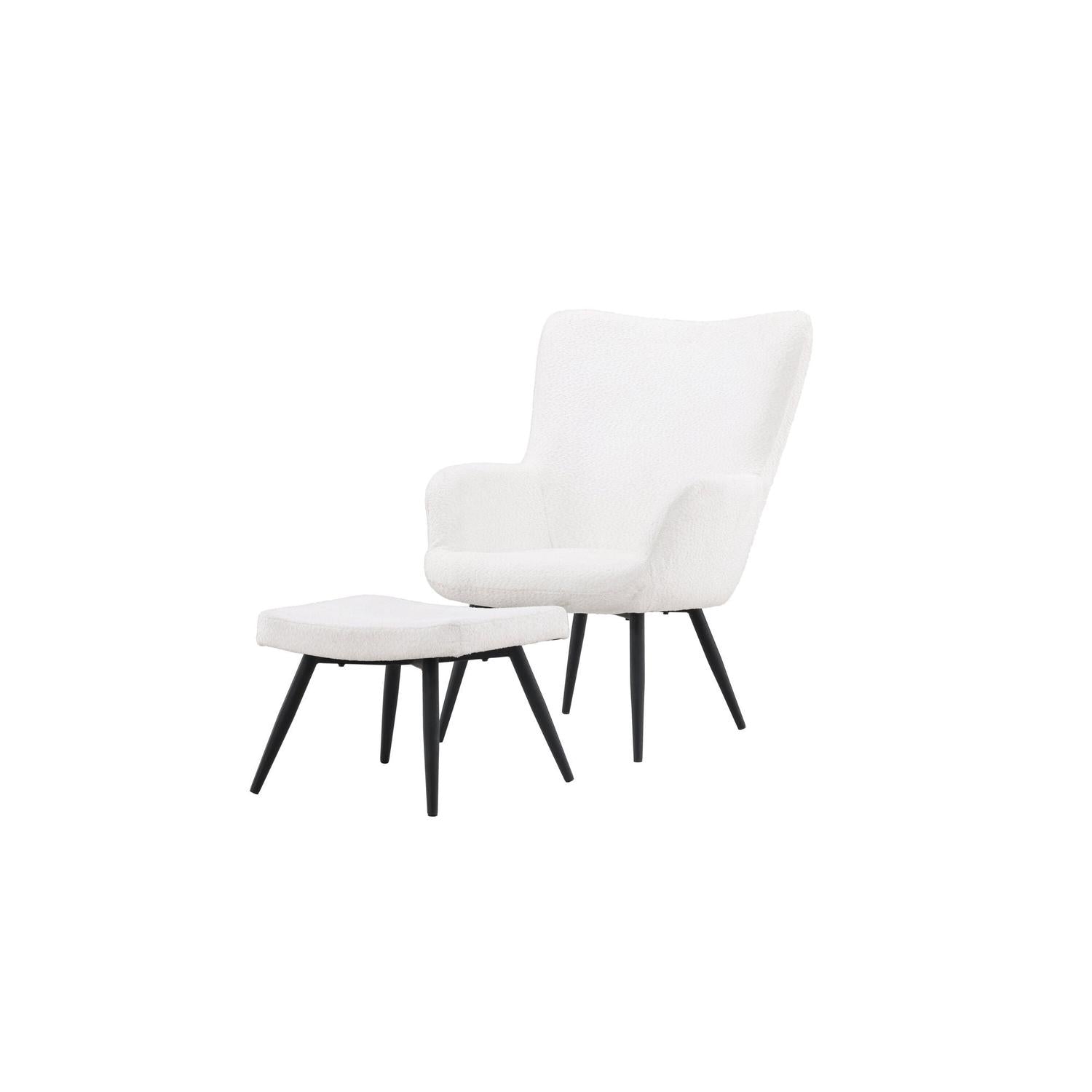 Sessel Como mit Fußhocker aus Teddy- Bouclé - Weiß-Sessel-Venture Home-le canapé