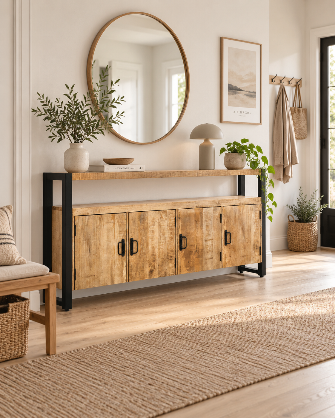 Sideboard Britt aus Mangoholz mit 4 Türen 175cm - Hellbraun-Sideboards-Benoa-le canapé