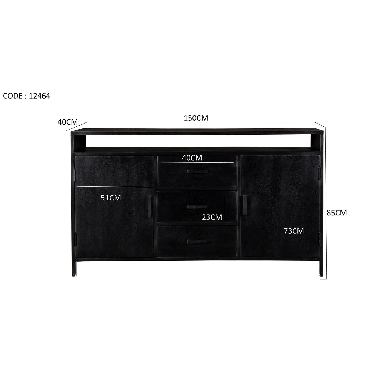 Sideboard Kala aus Mangoholz 150*40cm - Schwarz-Sideboards-Livingfurn-le canapé