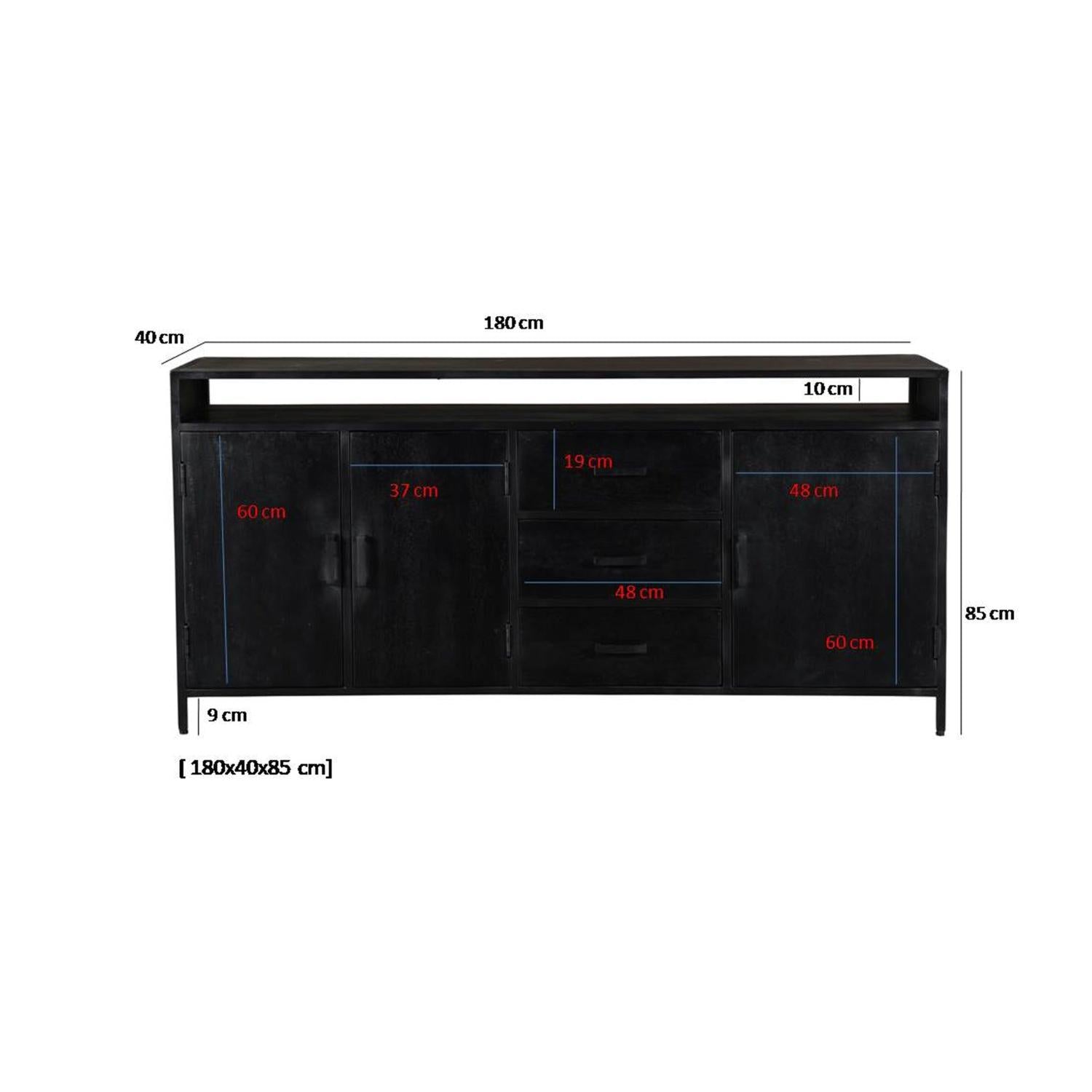 Sideboard Kala aus Mangoholz 180*40cm - Schwarz-Sideboards-Livingfurn-le canapé