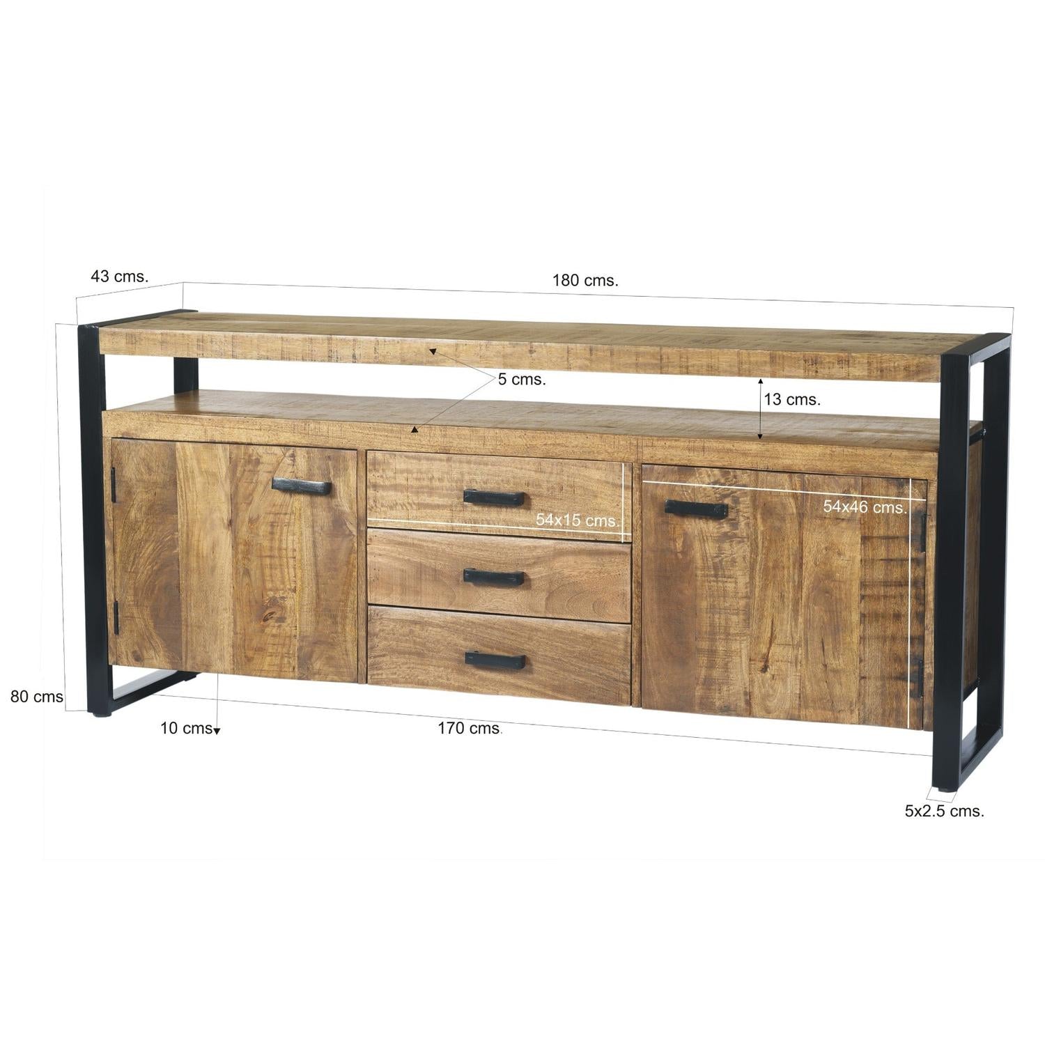 Sideboard Nairobi aus Mangoholz 180cm - Braun-Sideboards-Livingfurn-le canapé