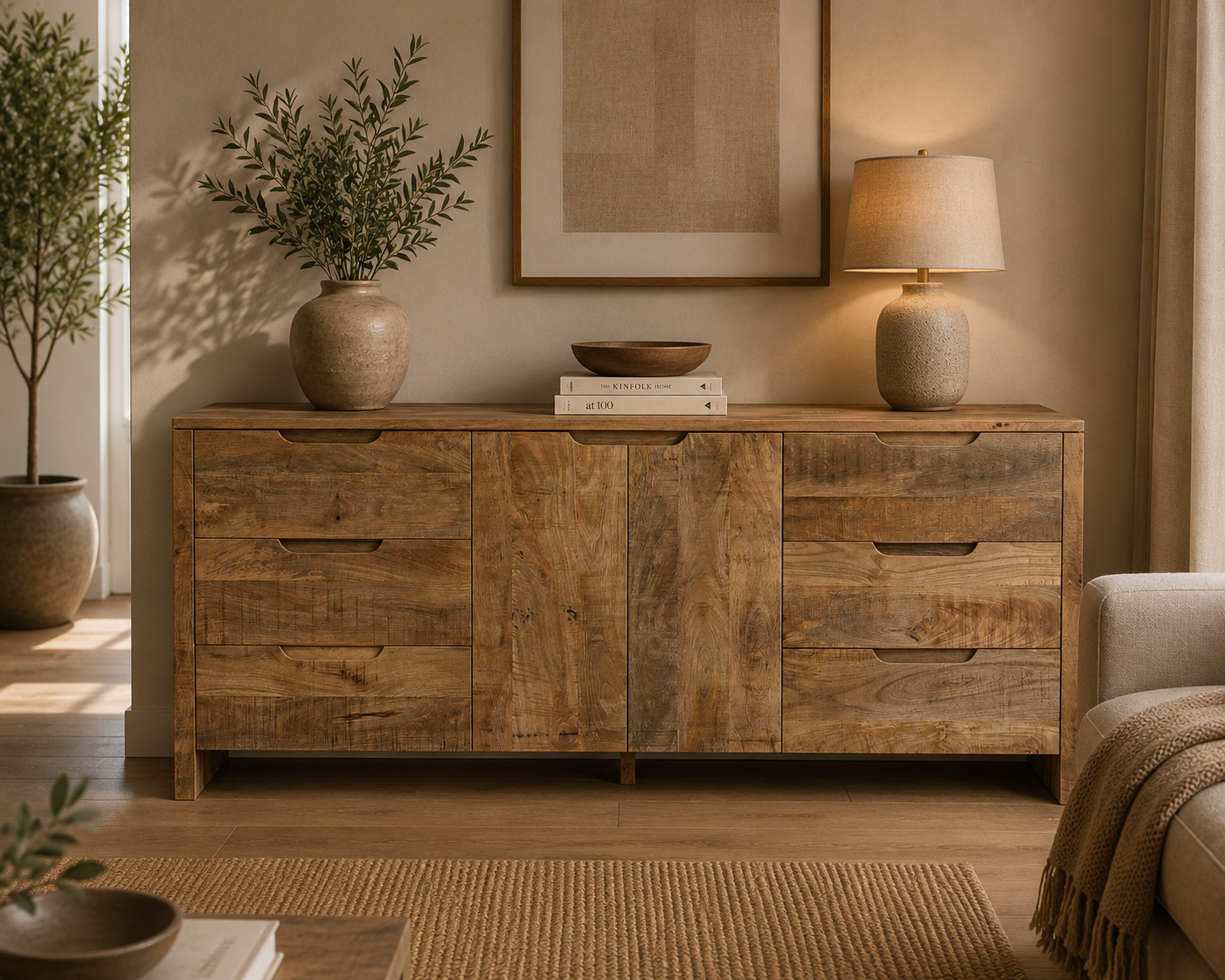 Sideboard Sophie aus Mangoholz 200cm - Hellbraun-Sideboards-Benoa-le canapé
