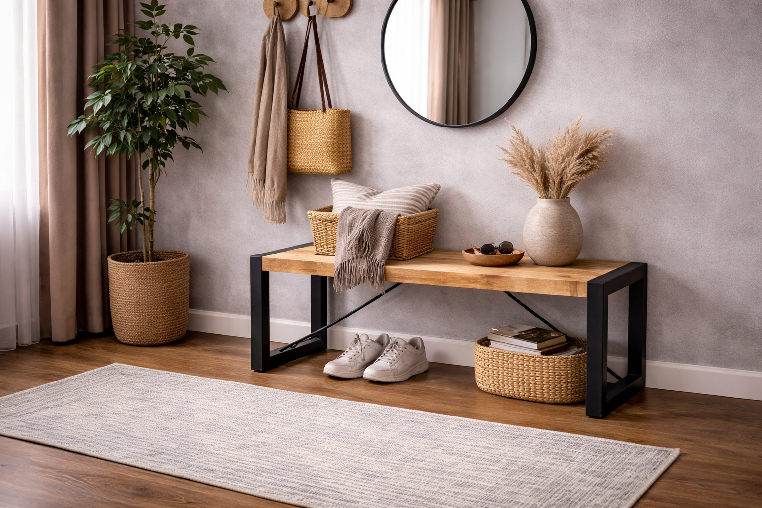 Sitzbank Britt aus Mangoholz 120cm mit Stahlrahmen - Hellbraun-Bänke-Benoa-le canapé