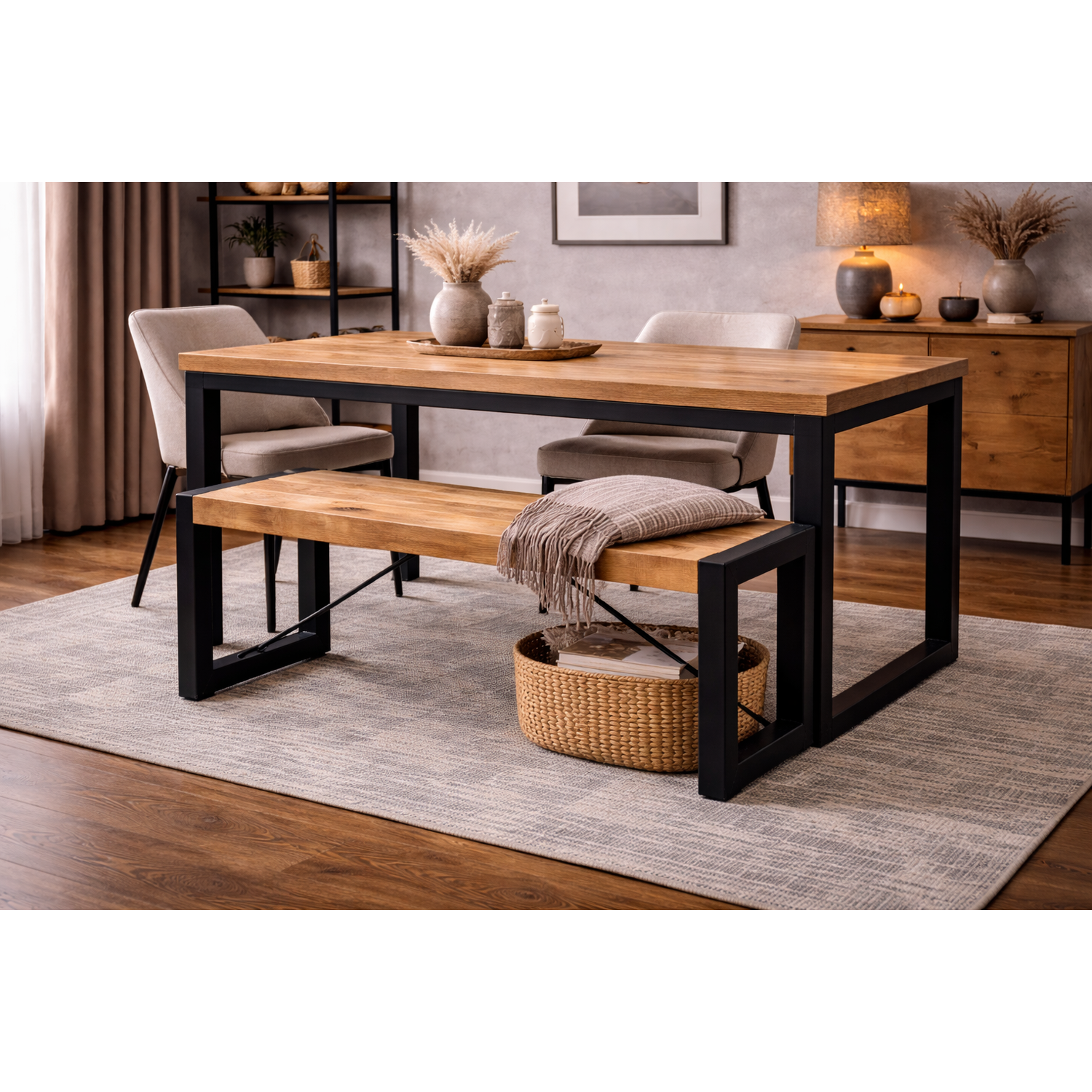 Sitzbank Britt aus Mangoholz 120cm mit Stahlrahmen - Hellbraun-Bänke-Benoa-le canapé
