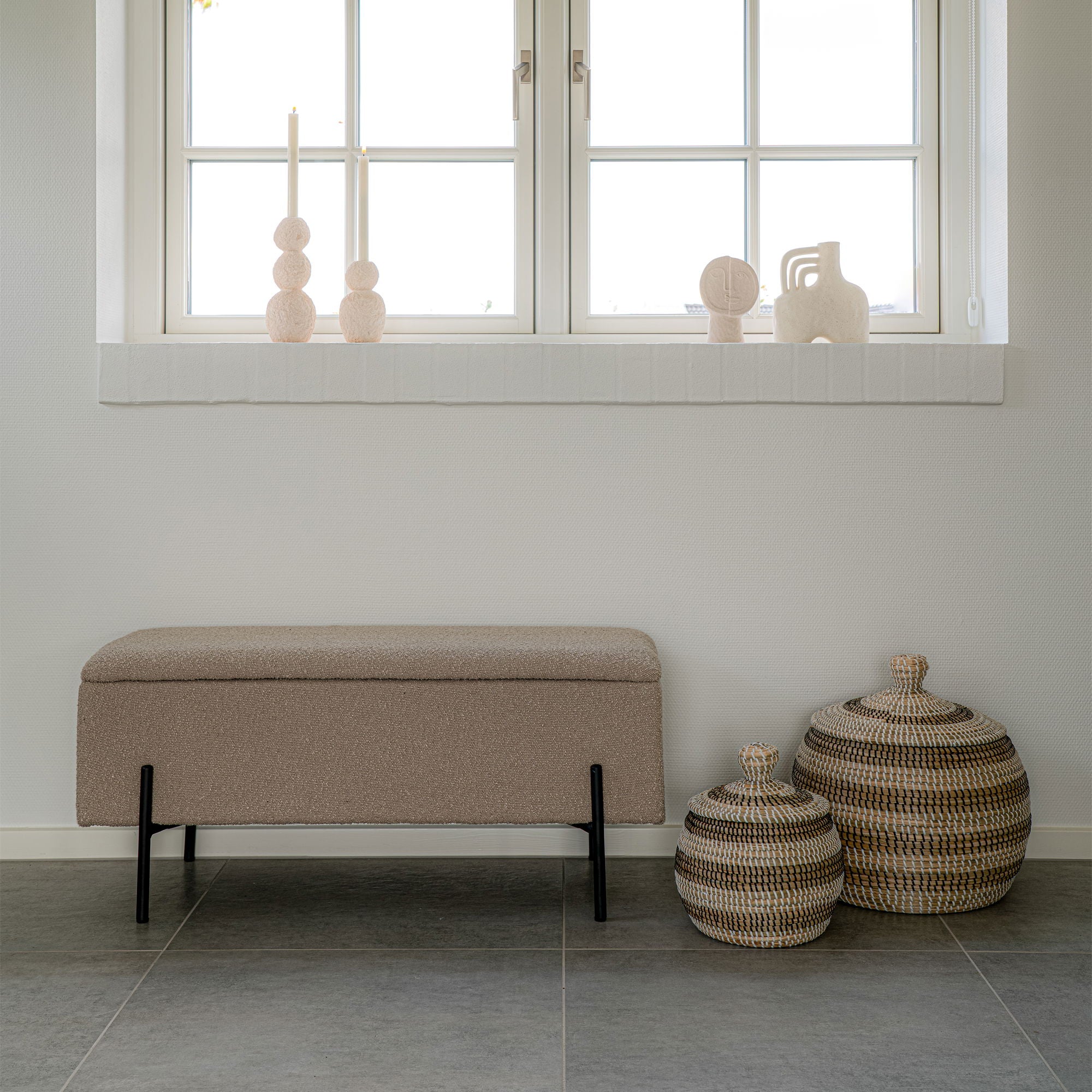 Sitzbank Watford mit Stauraum aus Bouclé 95cm - Beige-Bänke-House Nordic-le canapé