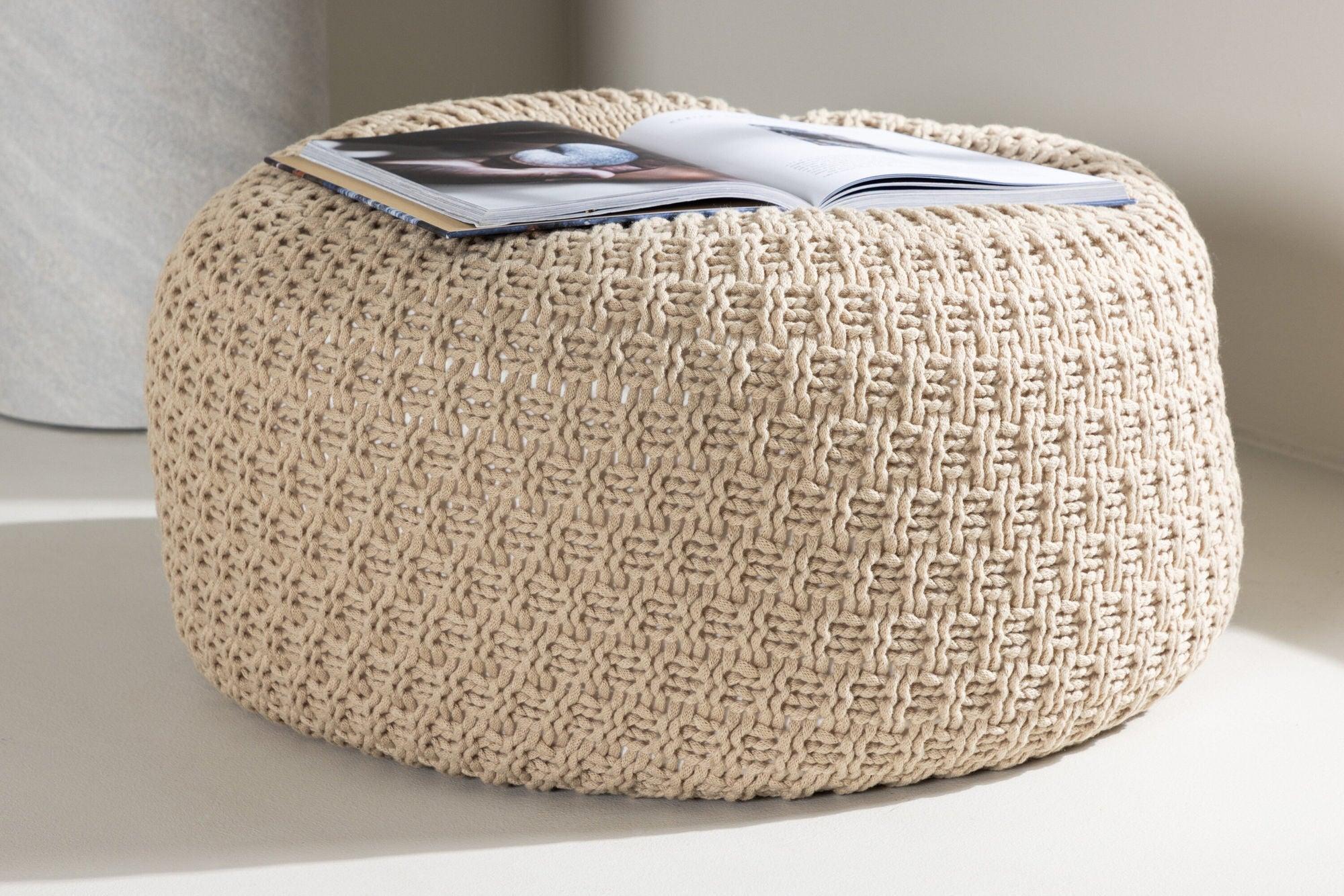 Strickpouf Sam ⌀45cm - Beige-Strickpouf-Venture Home-le canapé