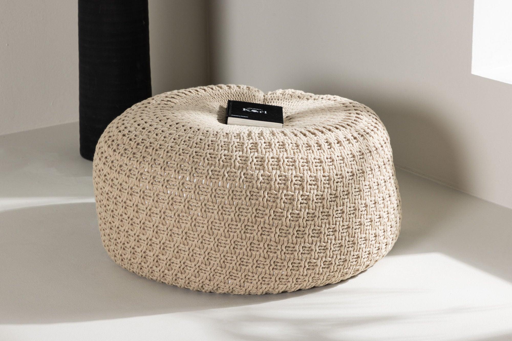 Strickpouf Sam ⌀60cm - Beige-Strickpouf-Venture Home-le canapé