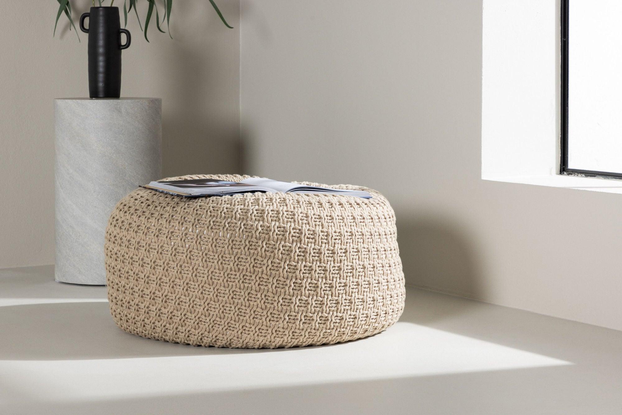Strickpouf Sam Ø45cm - Beige-Strickpouf-Venture Home-le canapé