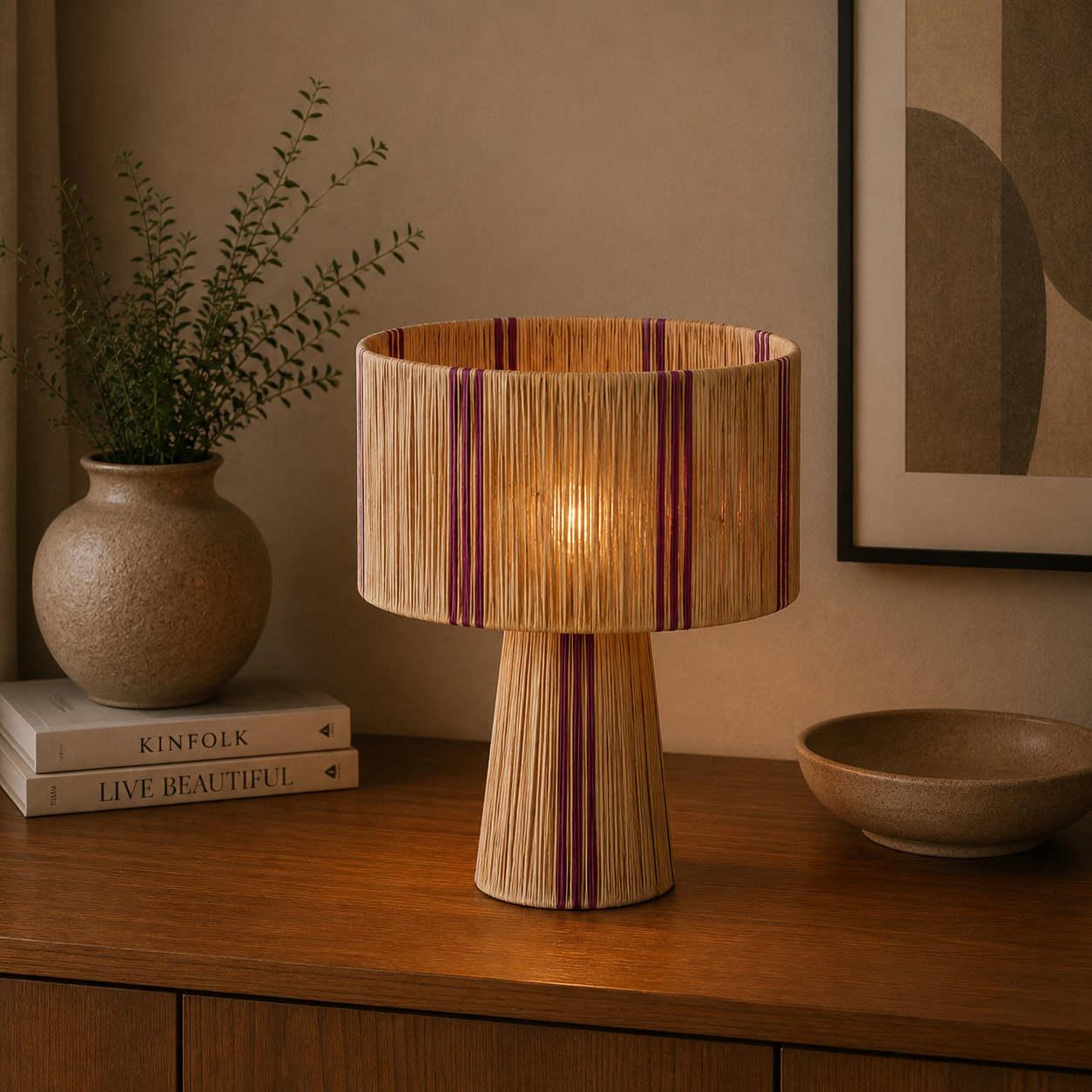 Tischlampe Stripe Ø41cm - Lila/Sandbraun-Tischlampen-Pole to Pole-le canapé