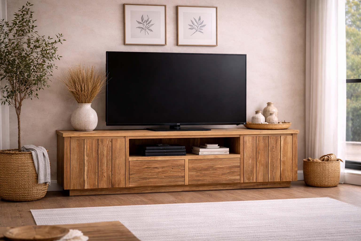 TV-Lowboard Bridge aus Teakholz 200cm - Braun-TV-lowboards-Benoa-le canapé