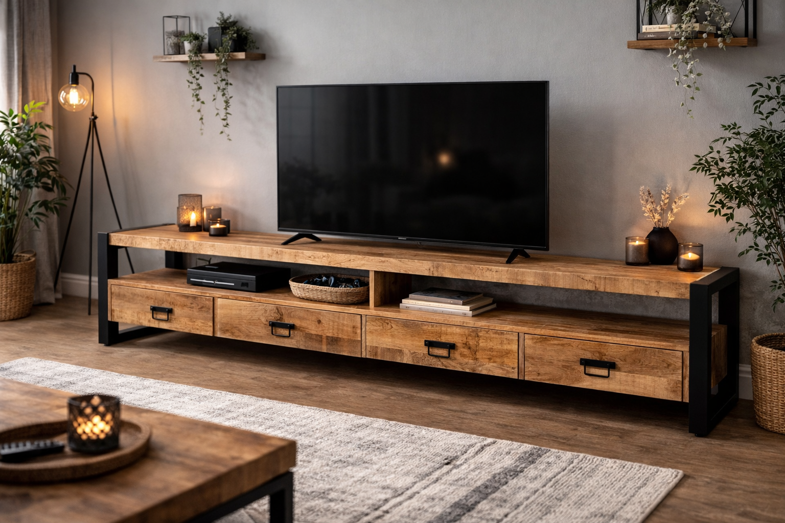 TV-Lowboard Britt aus Mangoholz 220cm - Hellbraun-TV-lowboards-Benoa-le canapé
