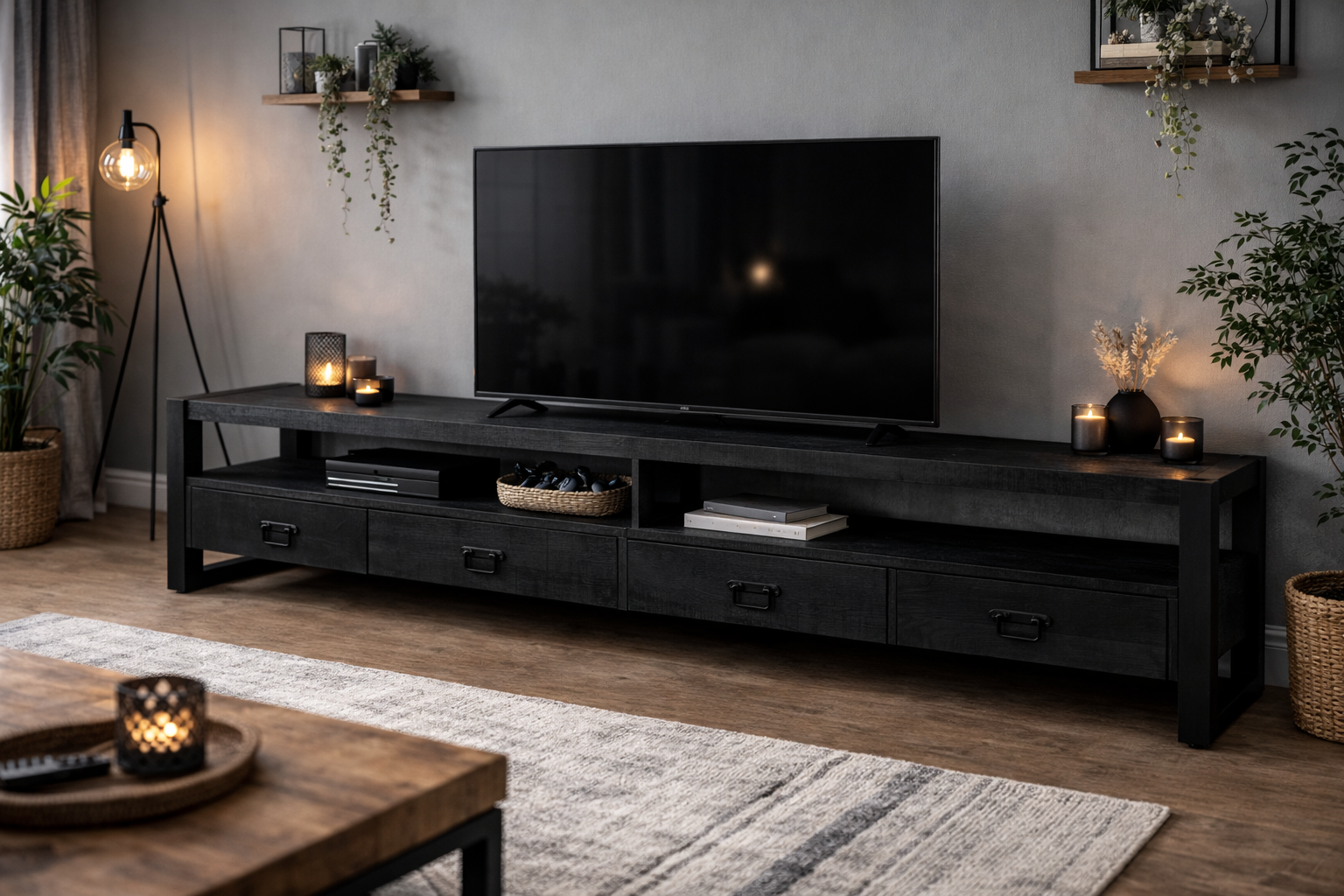 TV-Lowboard Britt aus Mangoholz 220cm - Schwarz-TV-lowboards-Benoa-le canapé