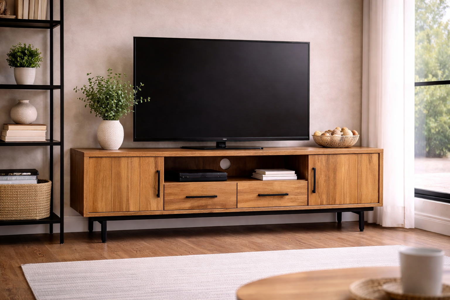 TV-Lowboard Jayden aus Mangoholz 180cm - Hellbraun-TV-lowboards-Benoa-le canapé