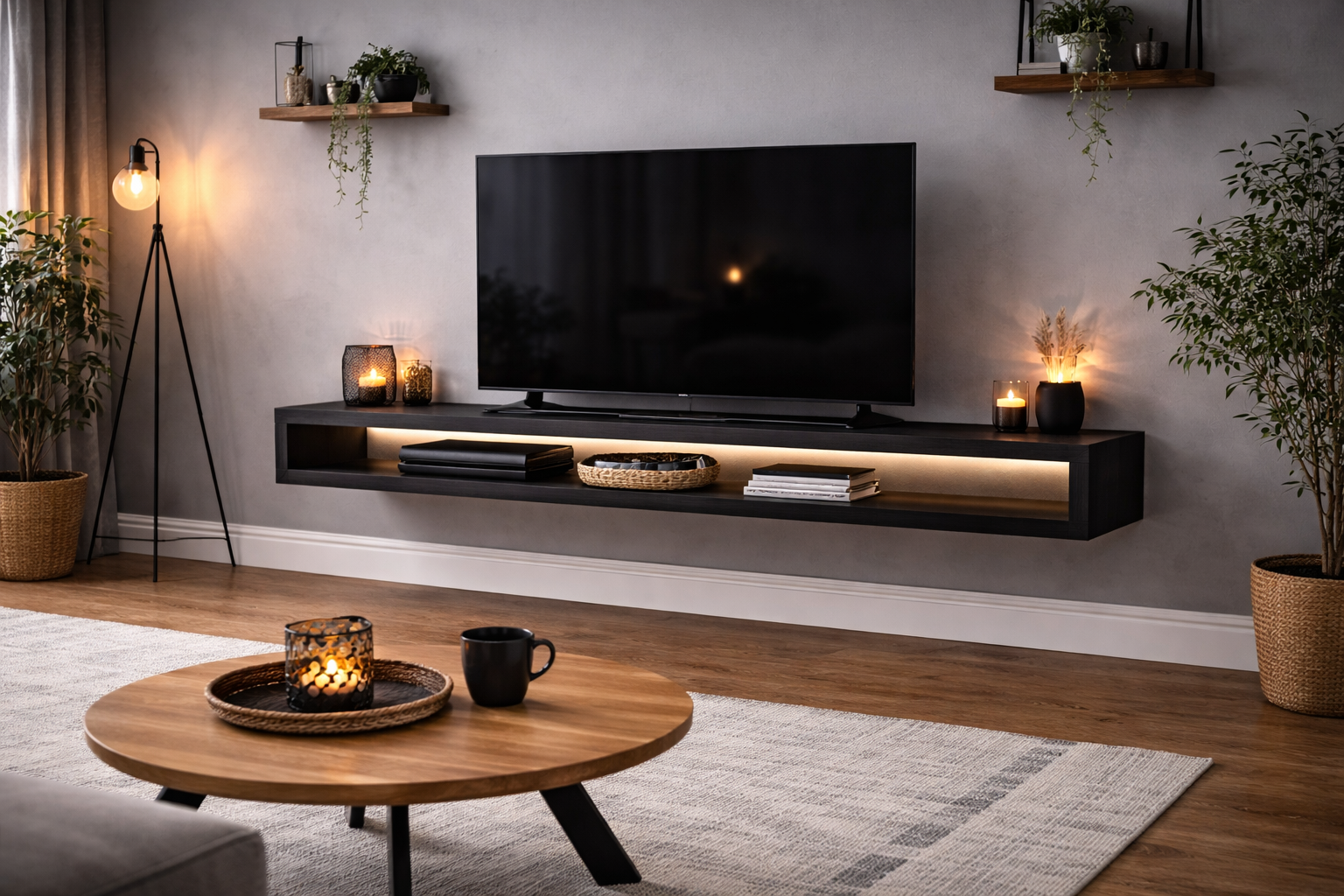 TV-Lowboard Max aus Mangoholz Hängend 220cm - Schwarz-TV-lowboards-Benoa-le canapé