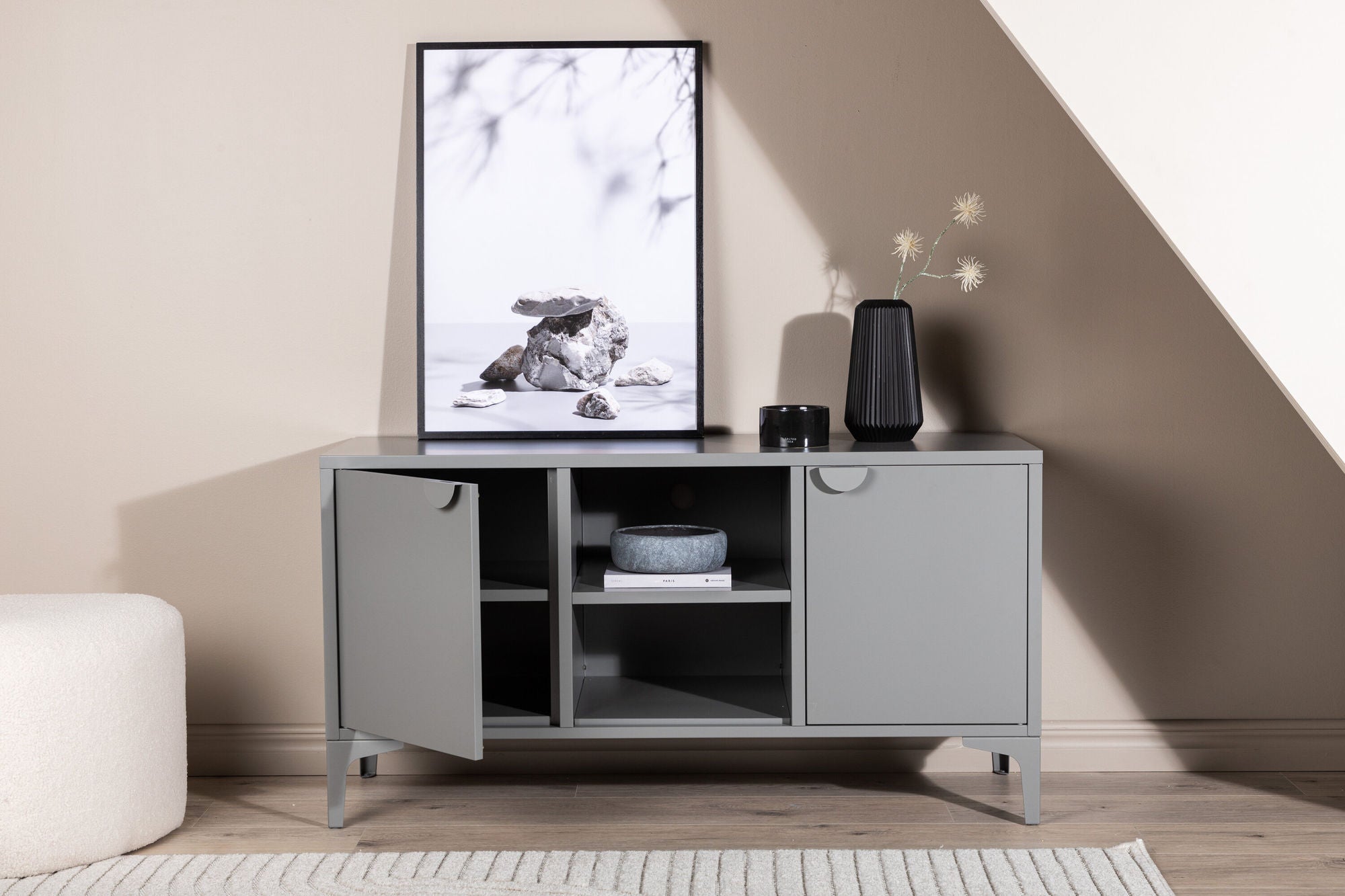 TV-Lowboard Piring 120cm aus Metall - Hellgrau-TV-lowboards-Venture Home-le canapé