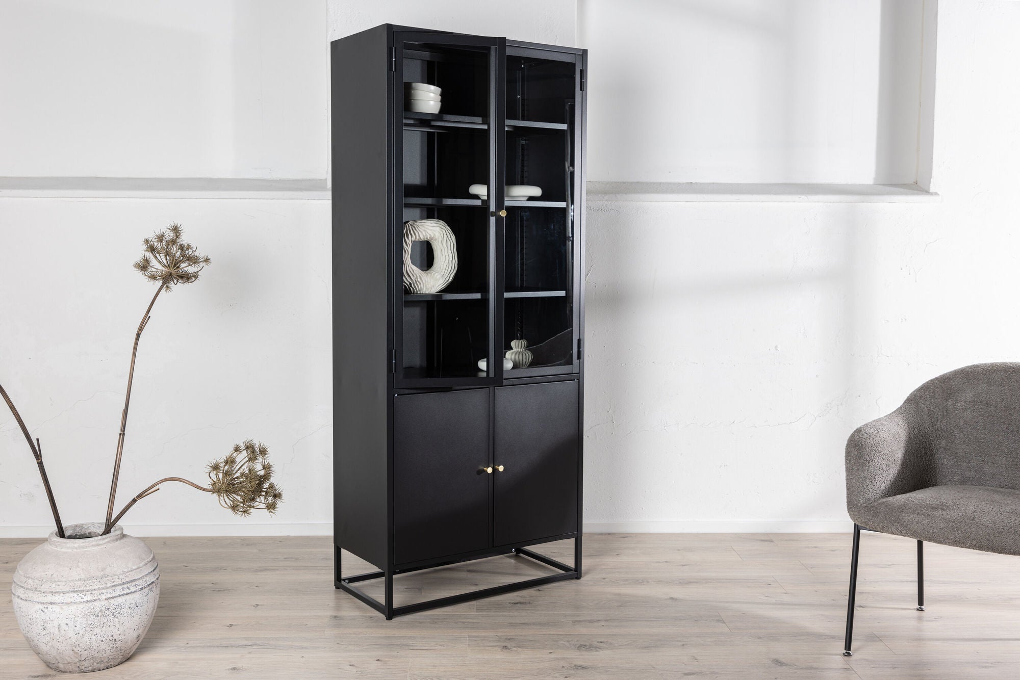 Vitrinenschrank Bakal 190cm aus Metall - Schwarz-Vitrinen-Venture Home-le canapé