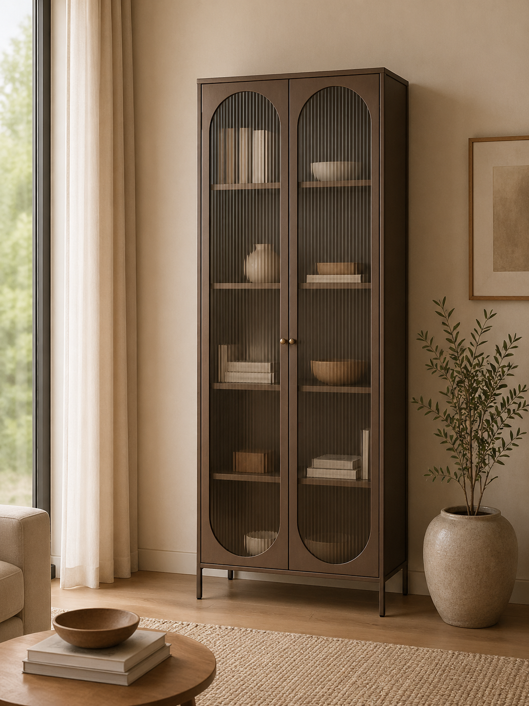 Vitrinenschrank Lima 180cm aus Metall - Braun-Vitrinen-Venture Home-le canapé