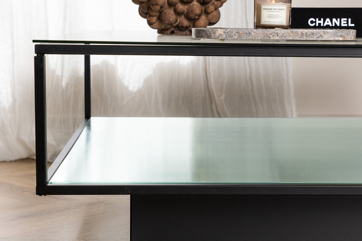 Couchtisch Maglehem 90cm aus Glas mit Ablage - Schwarz - Venture Home - le canapé