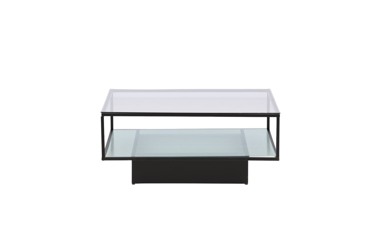 Couchtisch Maglehem 90cm aus Glas mit Ablage - Schwarz - Venture Home - le canapé