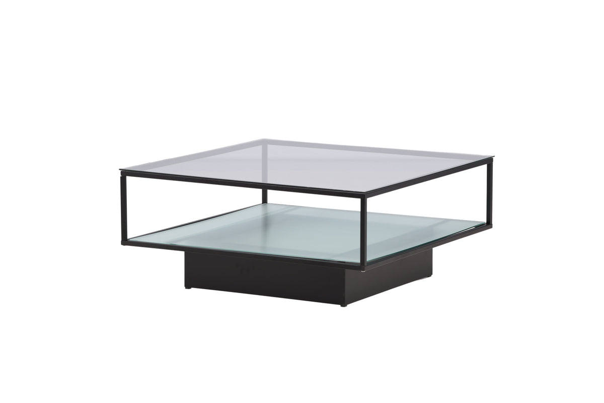 Couchtisch Maglehem 90cm aus Glas mit Ablage - Schwarz - Venture Home - le canapé