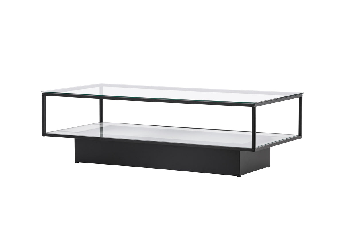 Couchtisch Maglehem 130cm aus Glas mit Ablage - Schwarz - Venture Home - le canapé