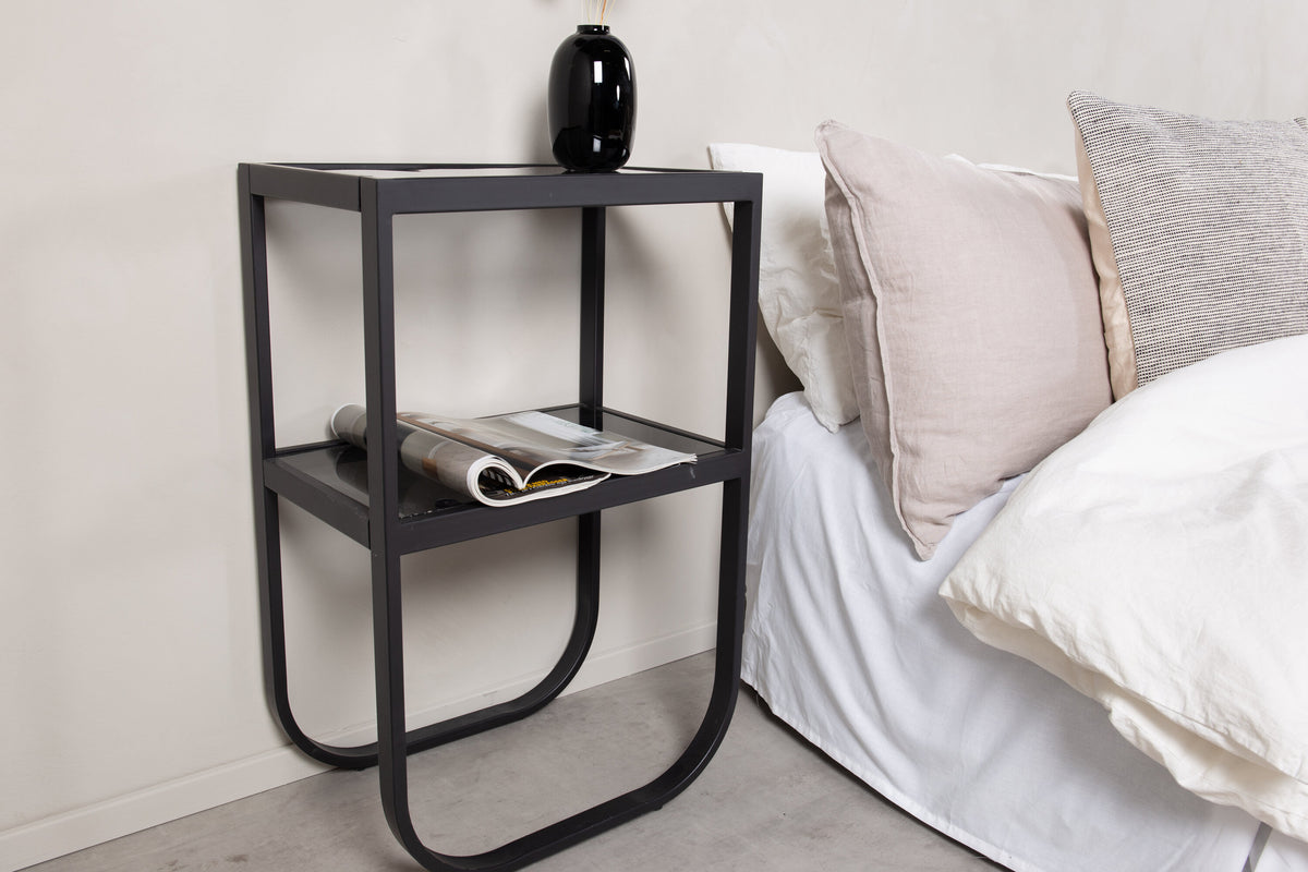 Nachttisch Rocker 45cm aus Glas mit 2 Ablagen - Schwarz - Venture Home - le canapé