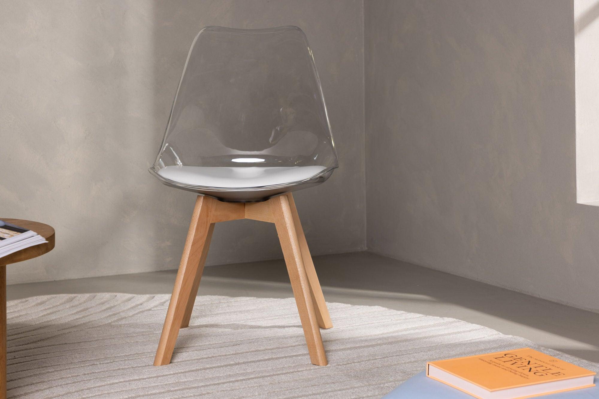 2er - Set Esszimmerstuhl Edvin - Transparent / Weiß / NaturKunststoffstühle