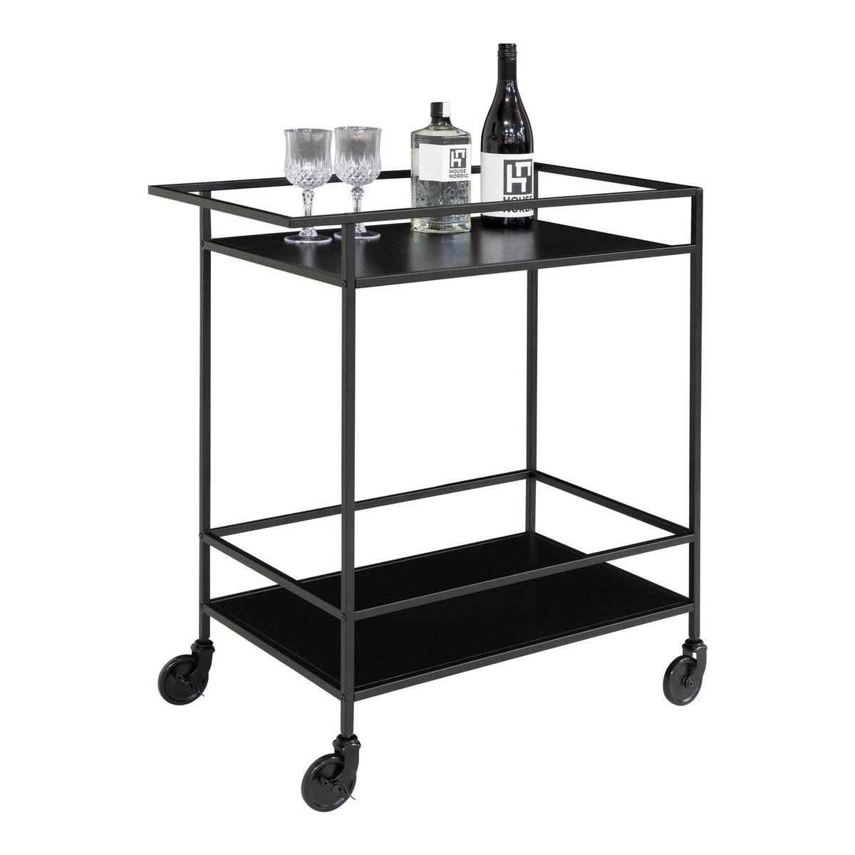 Barwagen Vita 79cm aus Metall mit 2 Ablagen - Schwarz