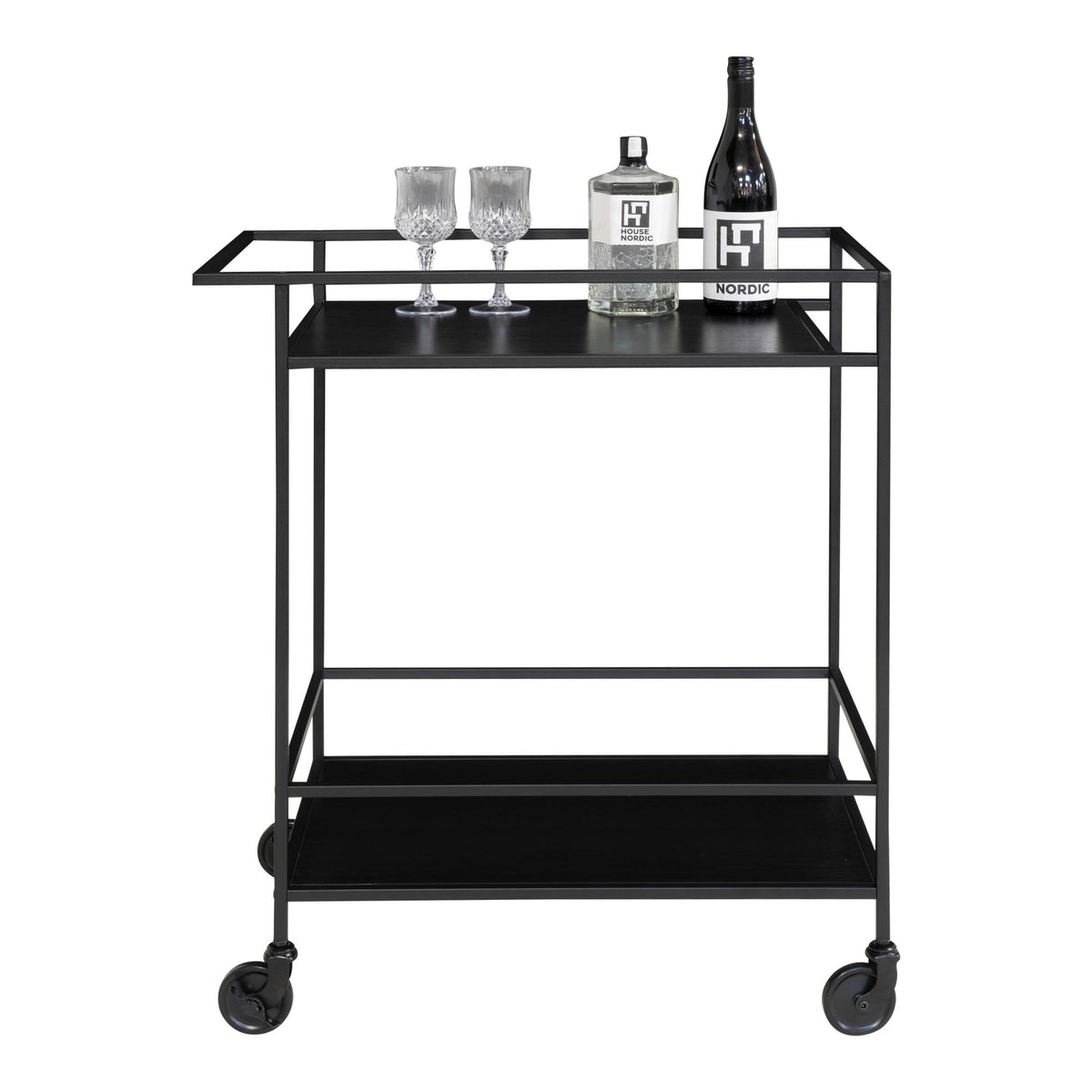 Barwagen Vita 79cm aus Metall mit 2 Ablagen - Schwarz