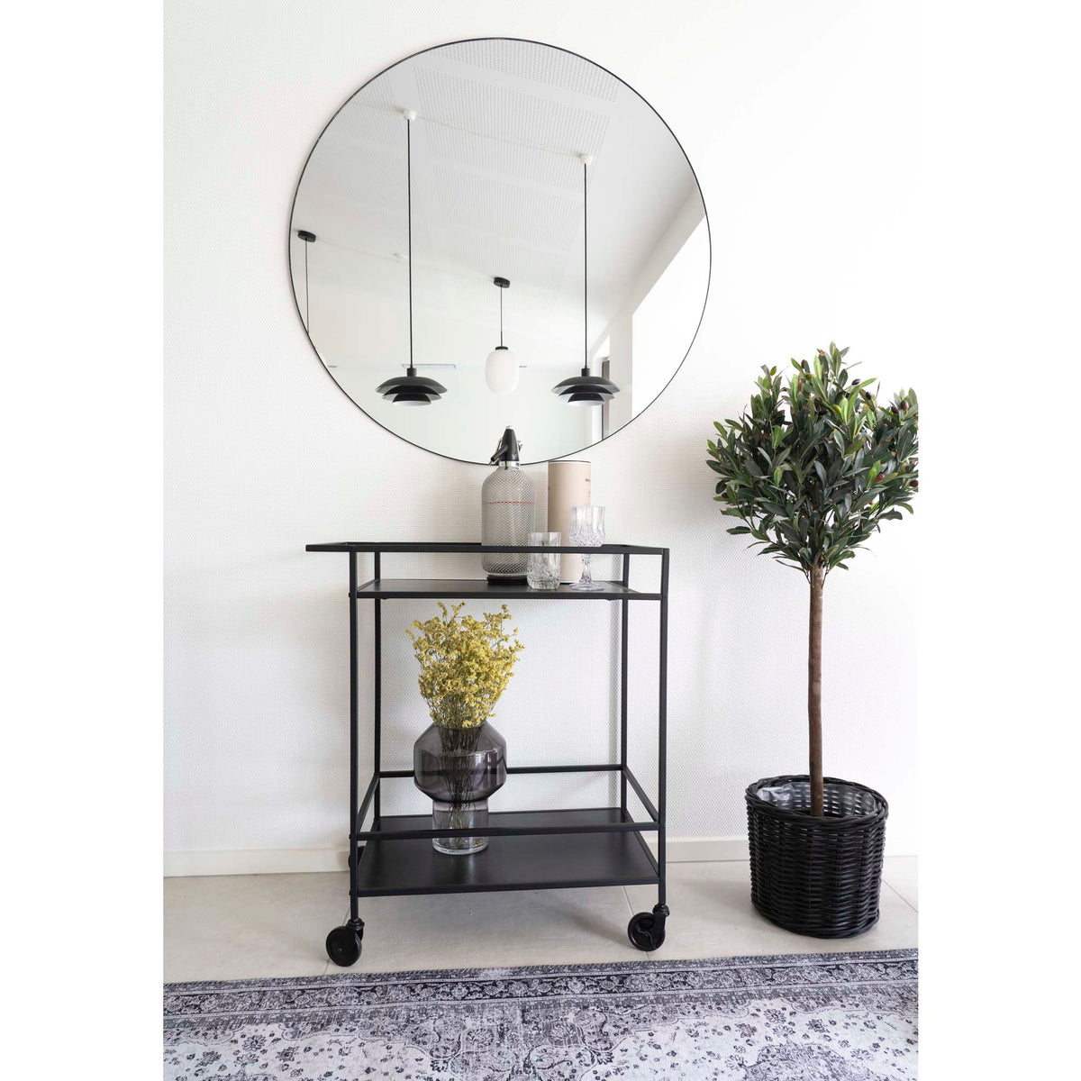 Barwagen Vita 79cm aus Metall mit 2 Ablagen - Schwarz