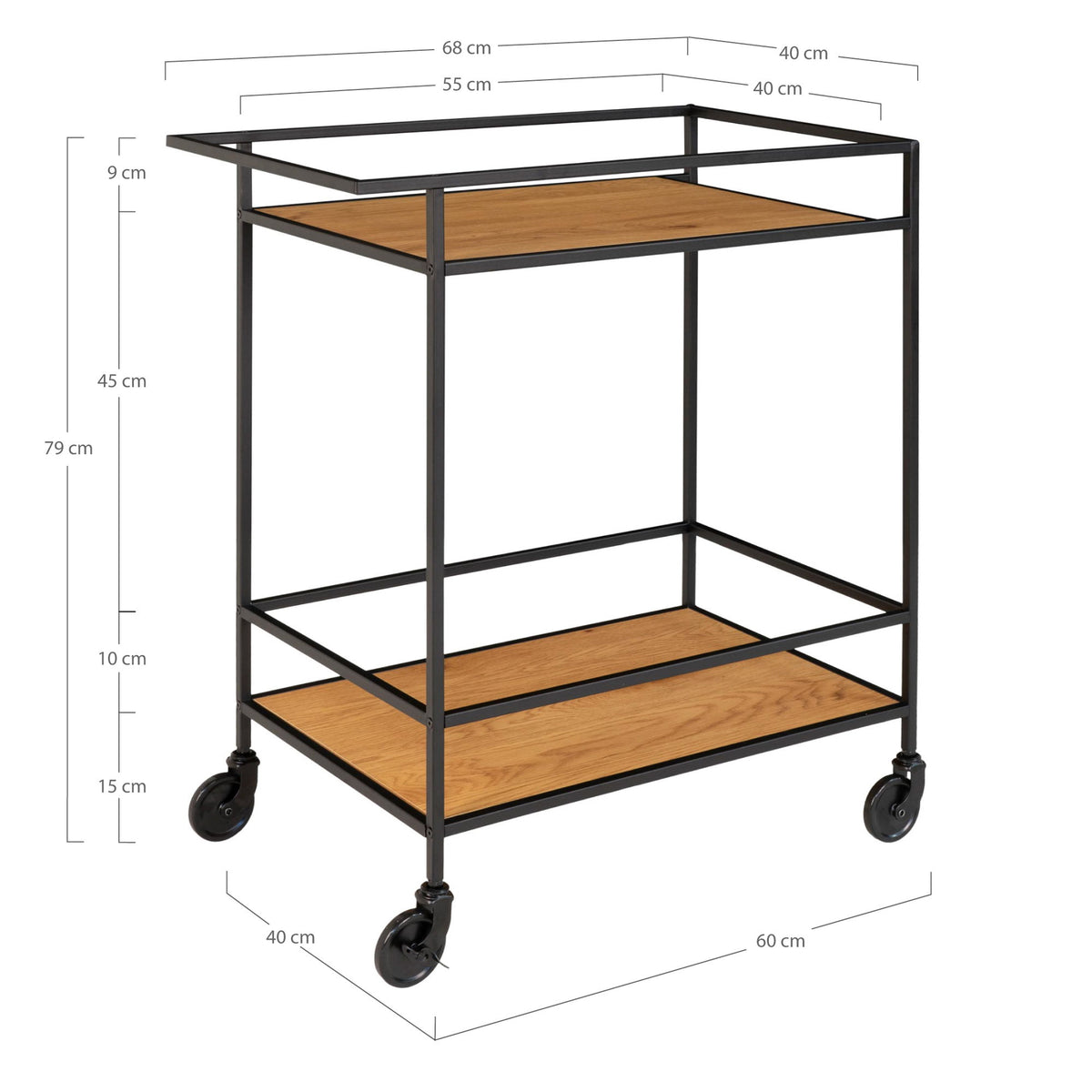 Serviertisch Vita 79cm aus Metall - Eichenoptik